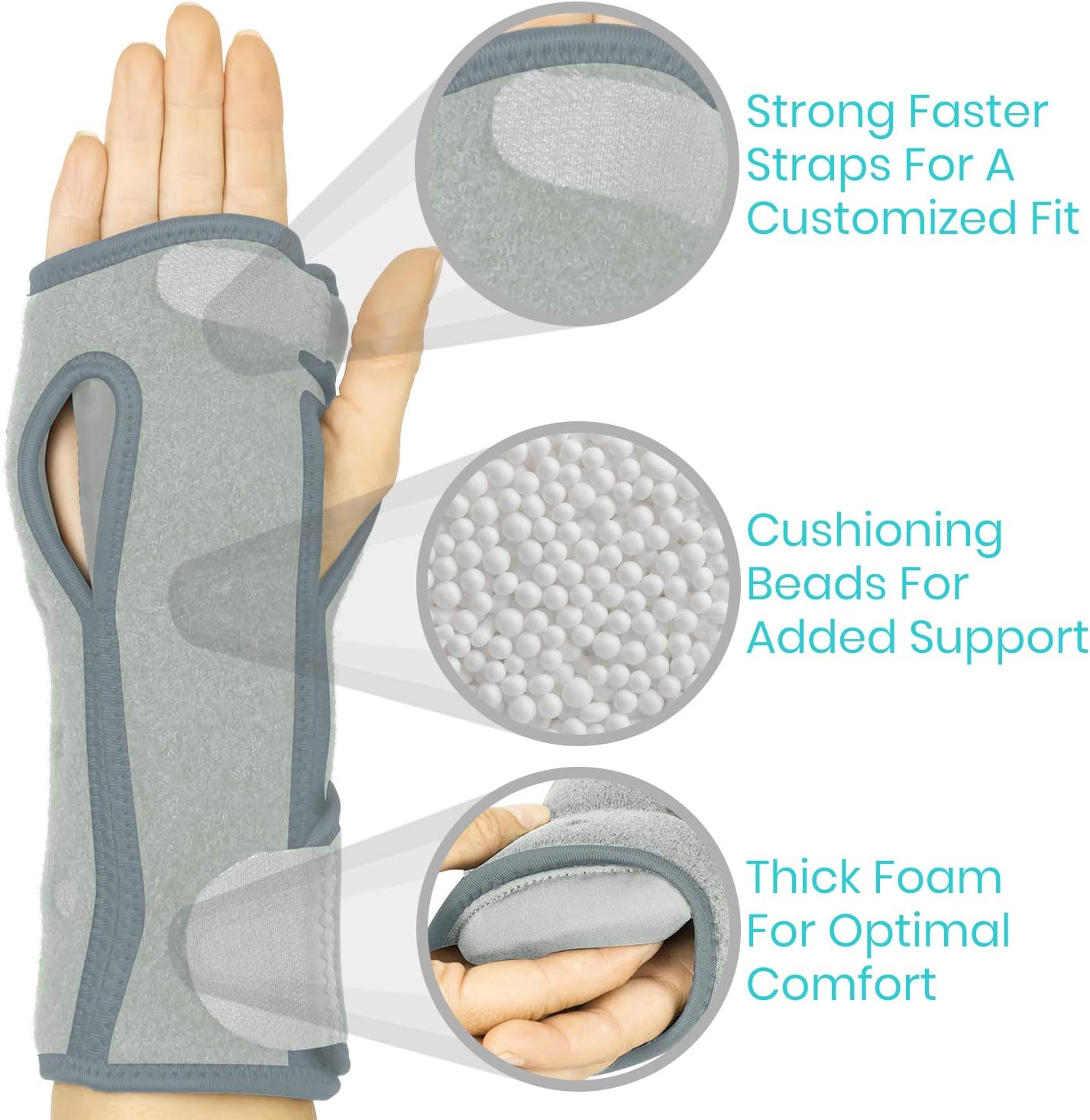 Vive Night Wrist Splint Brace - Left, Right Hand Sleep Support Wrap - Cushion Compression Arm Stabilizer for Carpal Tunnel, Men, Women, Kids, Sleep, Tendonitis, Athletic Sports Pain (Gray) : Health & Household