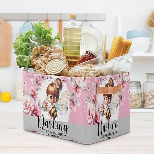 Vista 62 de Cestas de almacenamiento con asas, cubo de almacenamiento rectangular de tela rectangular plegable de juguetes para armario, estantes, lavandería, C