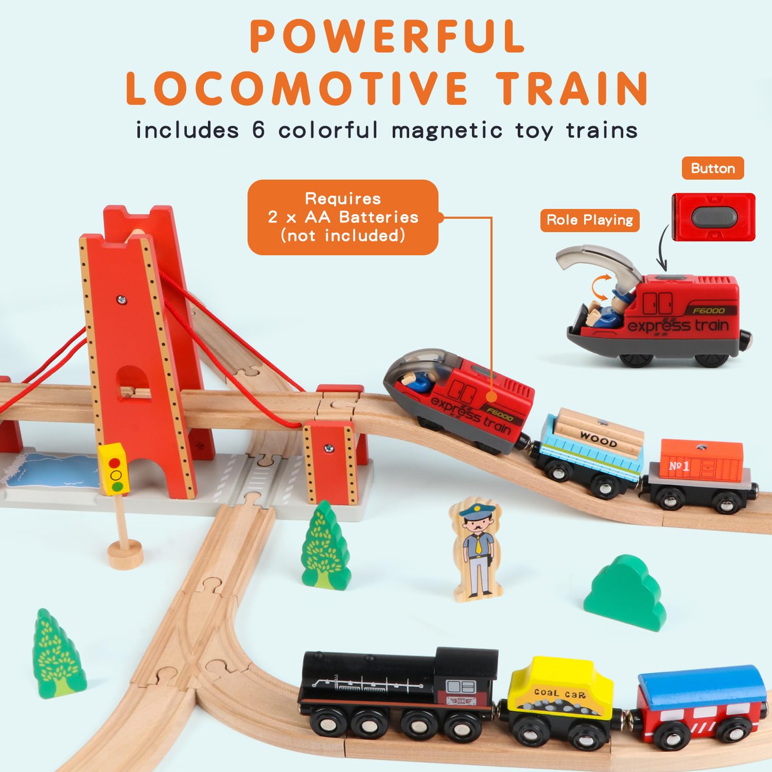 Juego de pistas de tren de madera para niños y niñas