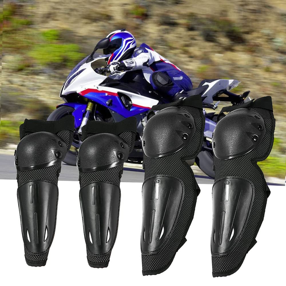 GOTOTOP Motorcycle Knee Elbow Guard Pads, 4pcs Breathable Leg Sleeve Protective Gear Protector for Cycling Racing, Includes 2 Knee Guards / 2 Shin Guards