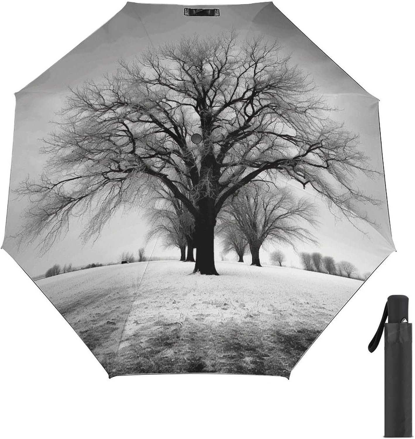 Black And White Tree Umbrella Strongest Windproof Travel Umbrellas Premium Auto Folding Umbrella for Rain And Sun Lightweight Portable Fashion Umbrellas for Men And Women