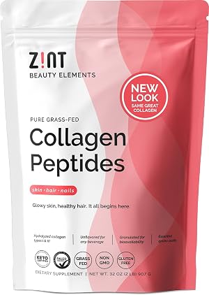 Zint Collagen Peptides Powder 32 oz Grass-Fed Hydrolyzed Type I III Supports Skin Hair Joints Gut Health Rich