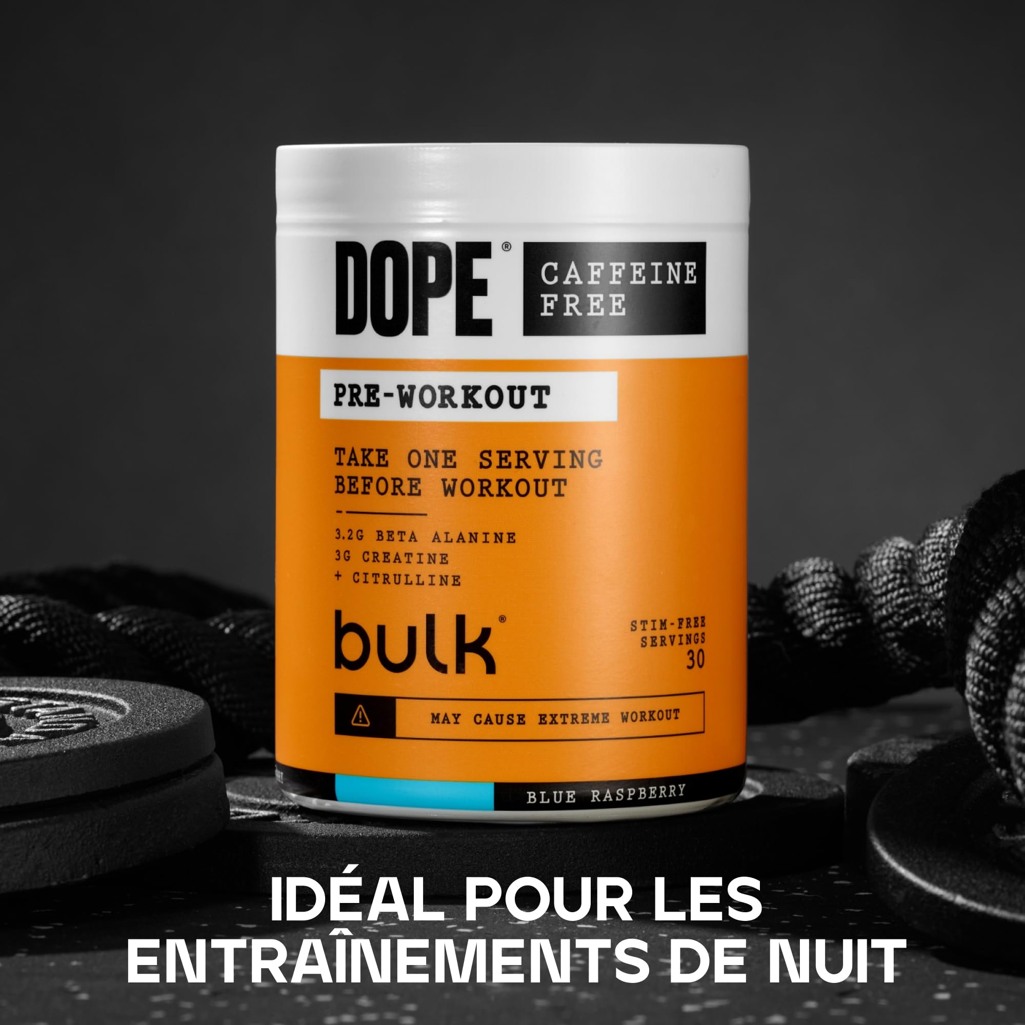 Dope Poudre Pré-Entraînement Sans Caféine | Strawberry Lime | 510g | 30 Portions | Sans Stimulants | 3,2g Beta Alanine | 3g Créatine | Mélange Citrulline AAKG | Vitamine B6 | Soutient la Puissance