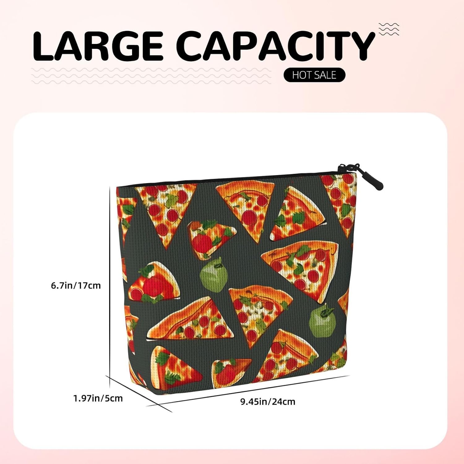 Fake Hemp Pizza Pattern Print Makeup Bag image 5