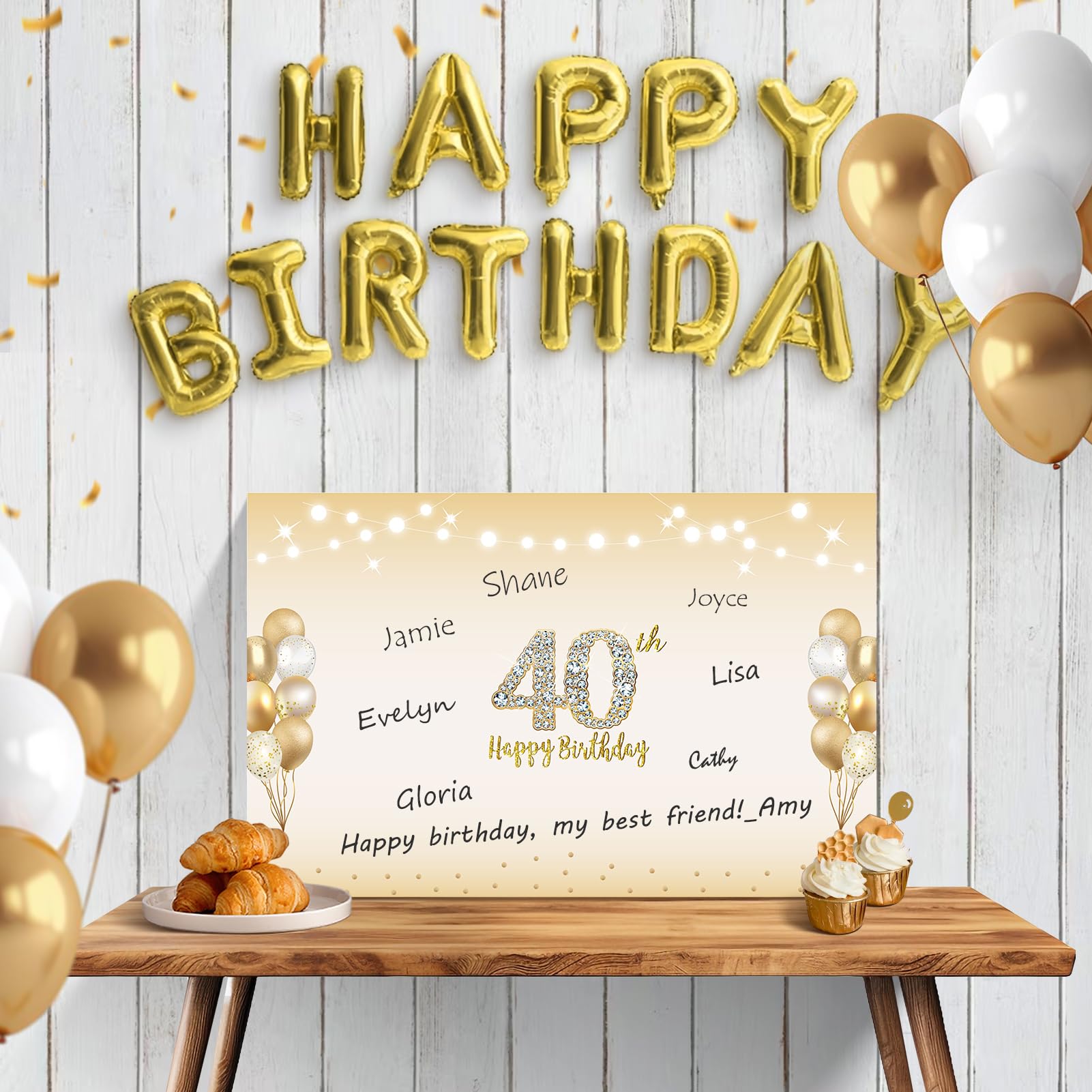 Riesige Geburtstagskarte Zum 40. – 35,6 X 55,9 Cm, Schwarz-gold, Mit Umschlag & Band, Als Gästebuch