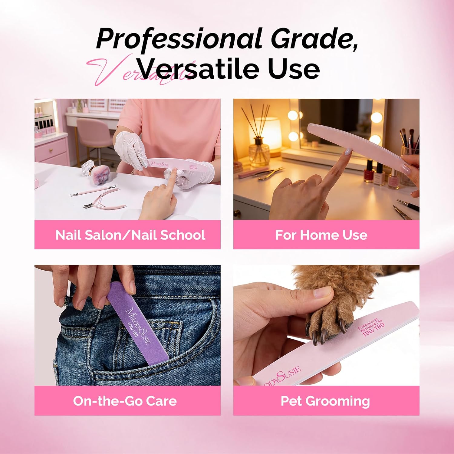 MelodySusie 7Pcs Nail Files 100/180 Grit Emery Boards Pink & Purple image 5