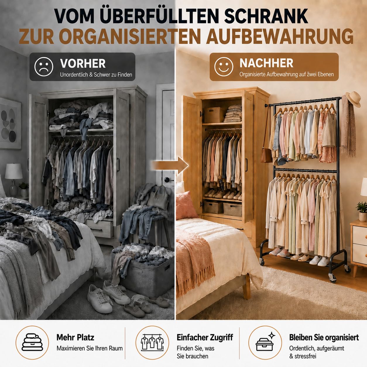 Yorbay Robuste Schwerlast Kleiderständer auf Rollen: Tragkraft 210 kg | Multifunktioneller Metall Kleiderstange mit Regal - Platzsparende Garderobenständer für Schlafzimmer Wäscheraum