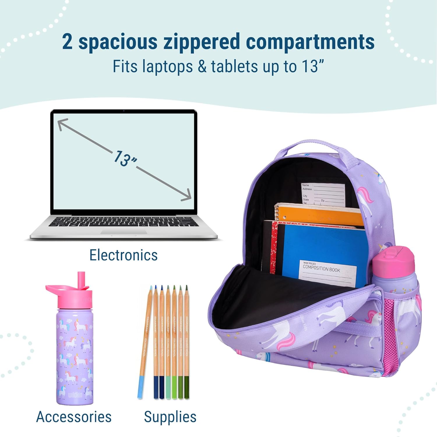 Wildkin ECO rPET 15-inch Kids Backpack – Sustainable, Padded, Adjustable – Unicorn - Image 5