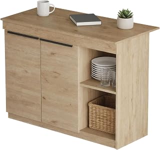 Dmora Isola da Cucina Zaneth 120x60x88h cm Marrone Rovere 2 Ripiani 4 Vani, Mobile...