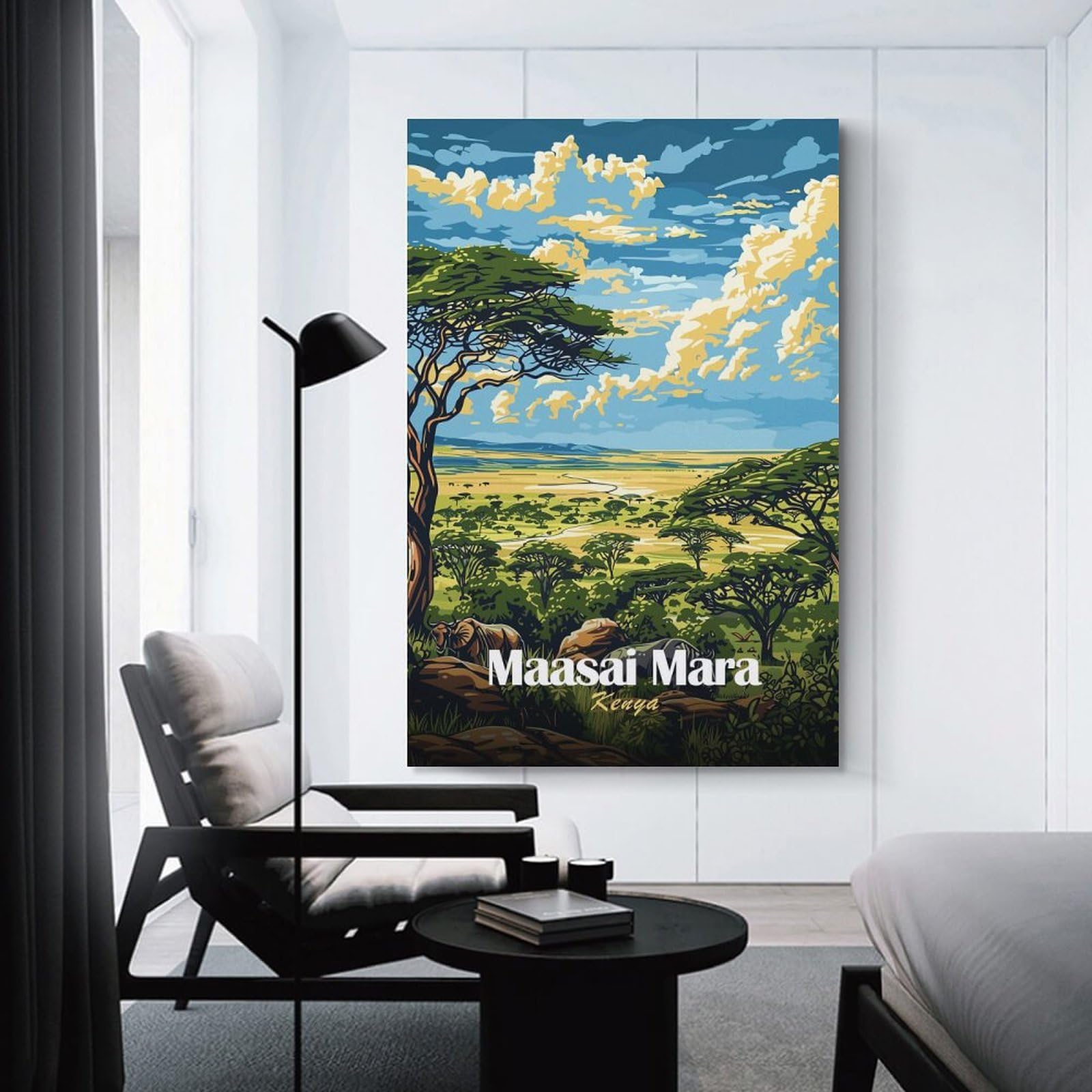 Junmoney Maasai Mara Landscape Hanging Wall Art 12x18inch(30x45cm), for New Homes, Bedrooms Or Workspaces, Thoughtful Wall Decor for Art Lovers