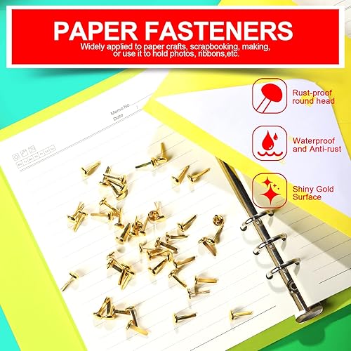 Miniatura 3 de HNYYZL - 500 mini soportes de papel, latón y metal, con caja, cabeza redonda de 0.315 in, para manualidades de papel, álbumes de recortes,