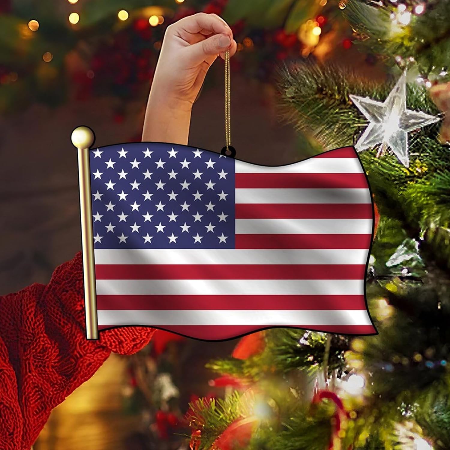 Personalized Christmas Ornaments with United_States America Flag National Soldiers Gifts 2D Flag Flat Shape Tree Hanging Decoration Xmas Present Keepsake Collectible Winter Holiday New Year image 5
