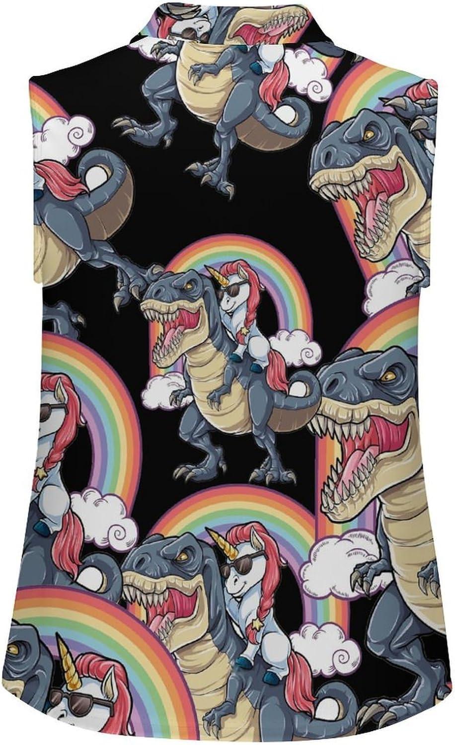 Un-icorns Riding Dinosaur Women's Golf Shirt Sleeveless Polo Shirts Tank Tops Blouses Tennis T-Shirts Casual