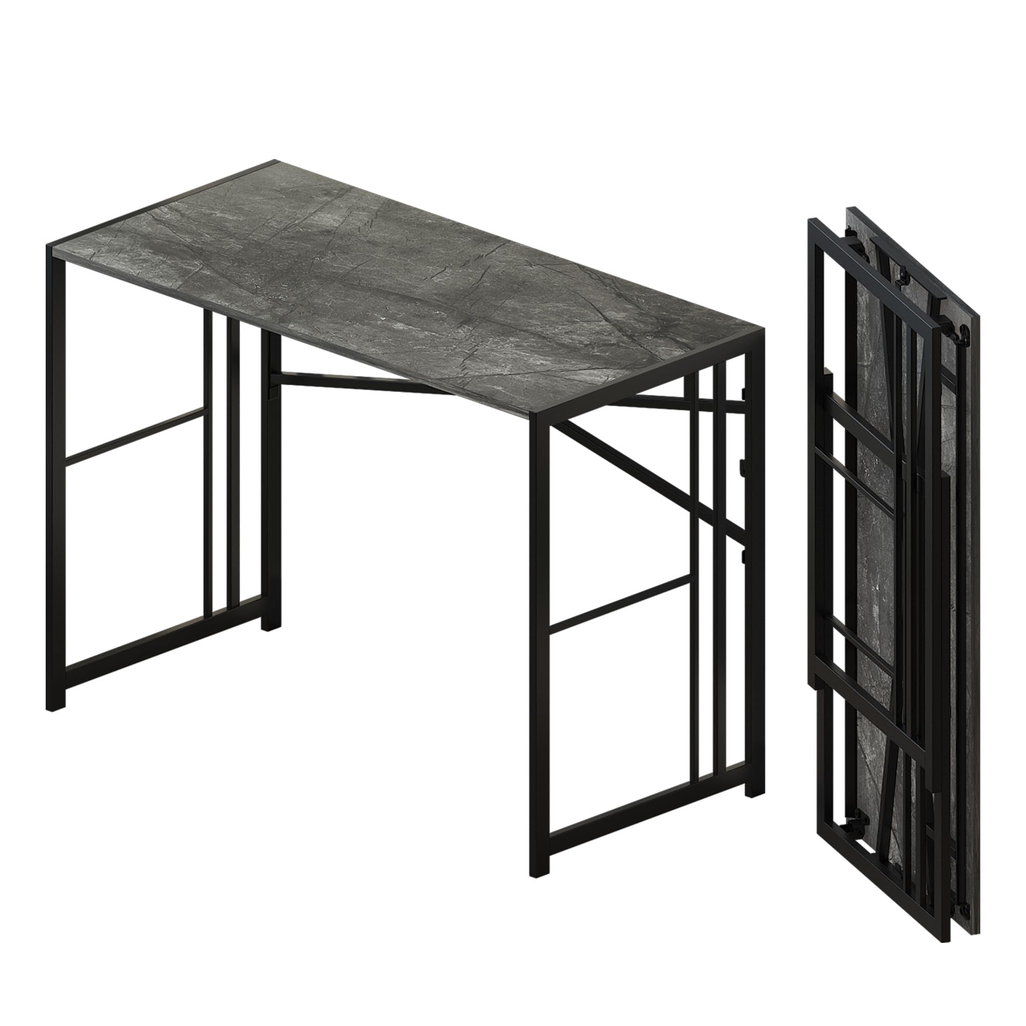Lutown-Teen Folding Computer Desk 103 cm, Writing Gaming Computer Camping Desk, No Assembly Required Home Office Table, Grey