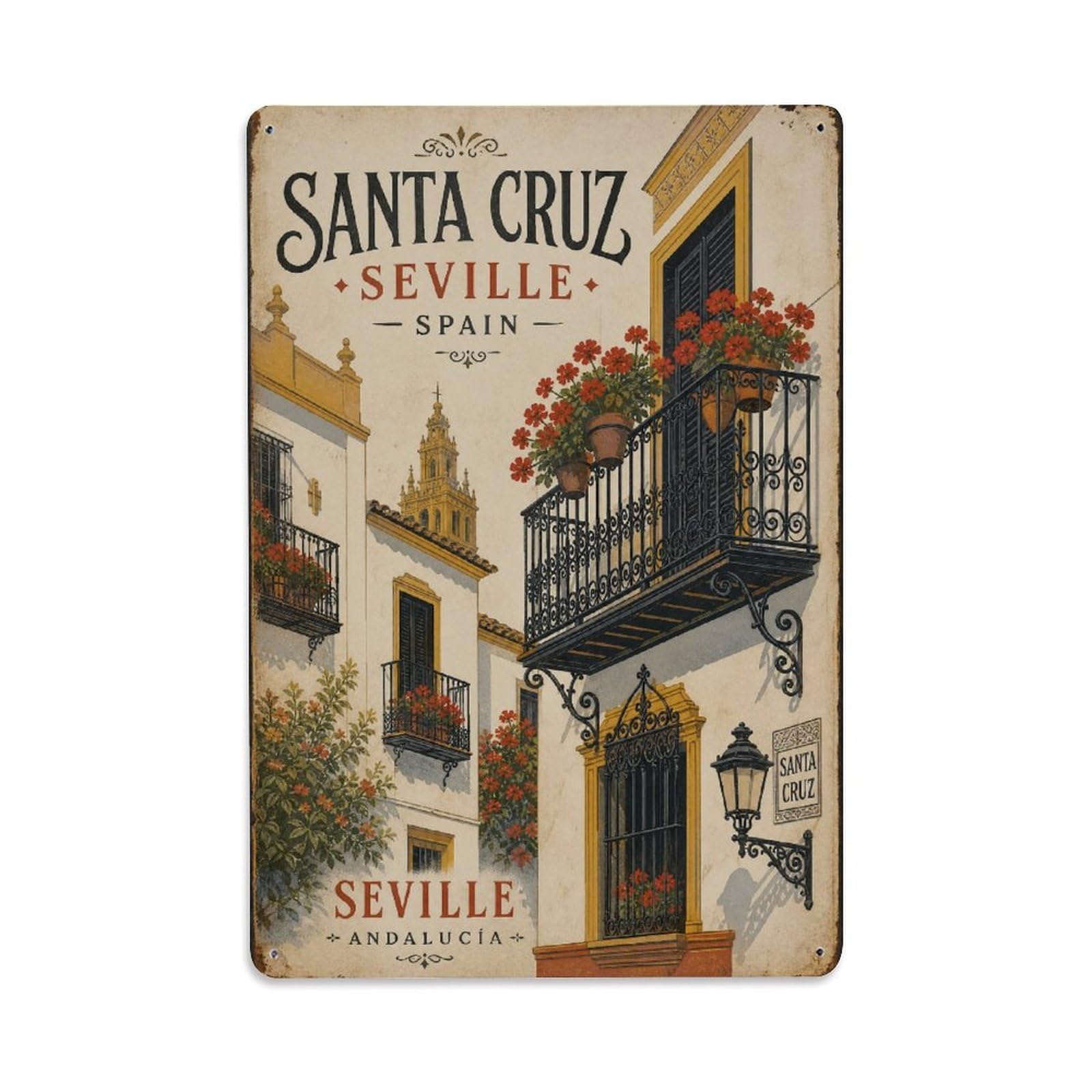 Metal Tin Sign Santa Cruz Vintage Travel Spain