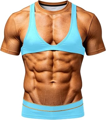 Mens Funny 3D Muscle Printed T-Shirt Short Sleeve Novelty Tops