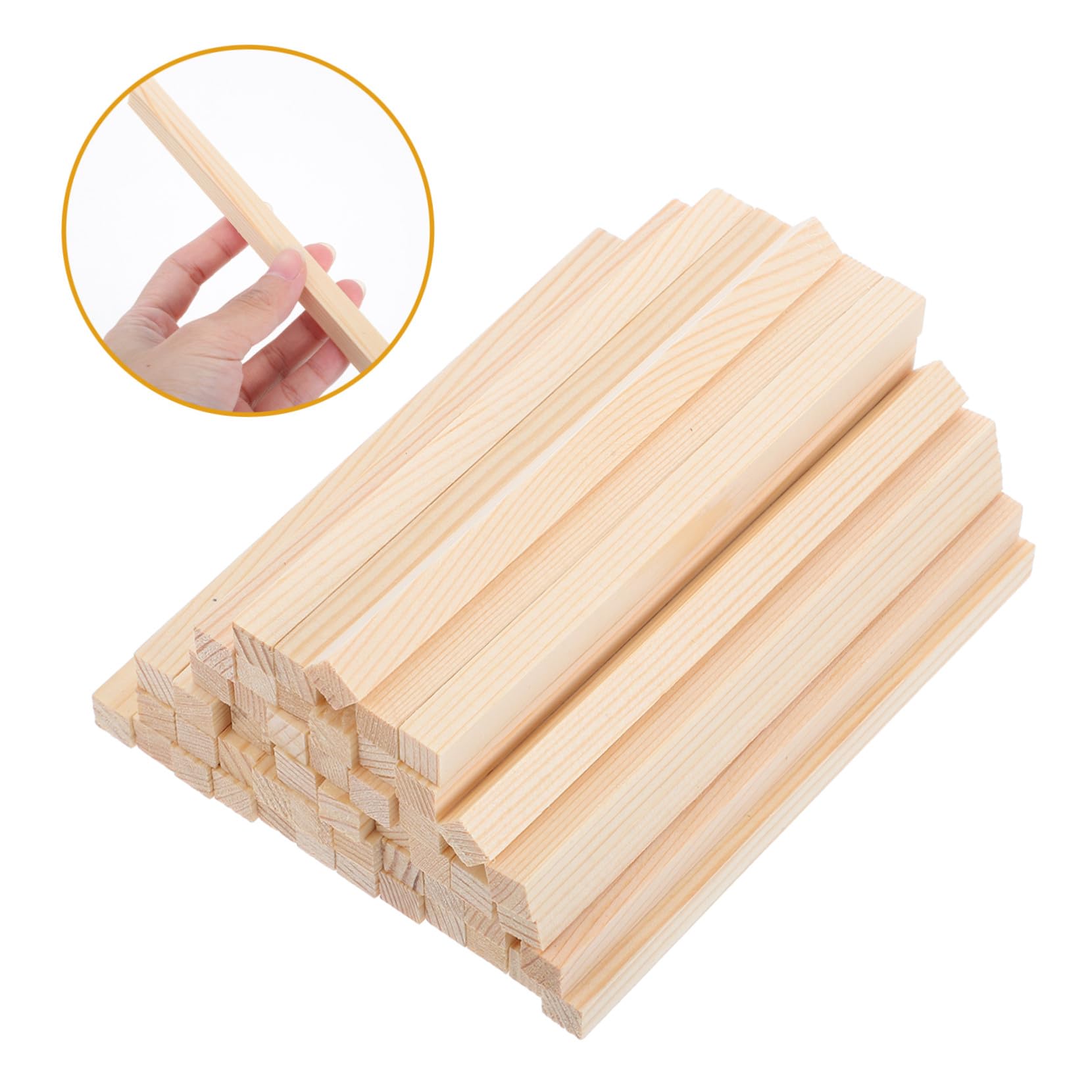 50 Stück Quadratische Holzstäbe Glatte Unbehandelte Holzdübel für Basteln Modellbau DIY Holzstreifen Kreative Holzstäbe für Malen Schneiden Kleben Stabiles Naturmaterial