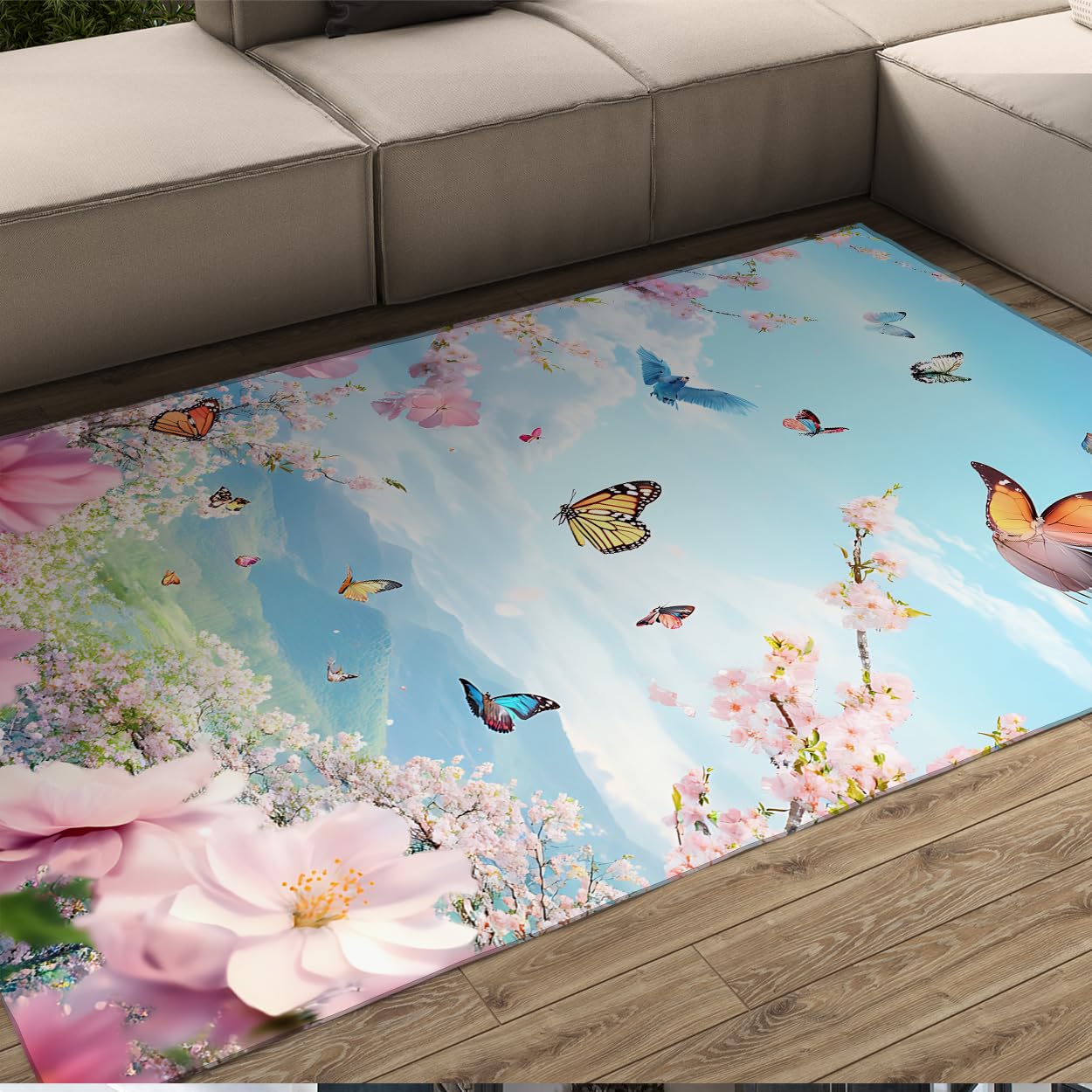 Tapis paysage naturel romantique floral aux nuances douces de rose