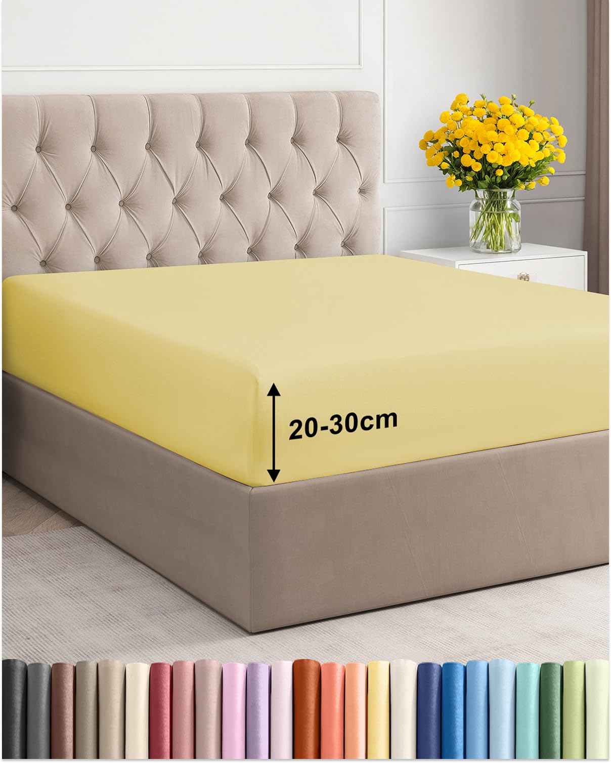 Lenzuolo con Angoli 135x190 - Microfibra Tasca 30cm (12") - Giallo | Spazzolata, Morbida, Antipiega, Senza Stiratura, Traspirante, Anallergico, Elastico Perimetrale, Poliestere, OEKO-TEX