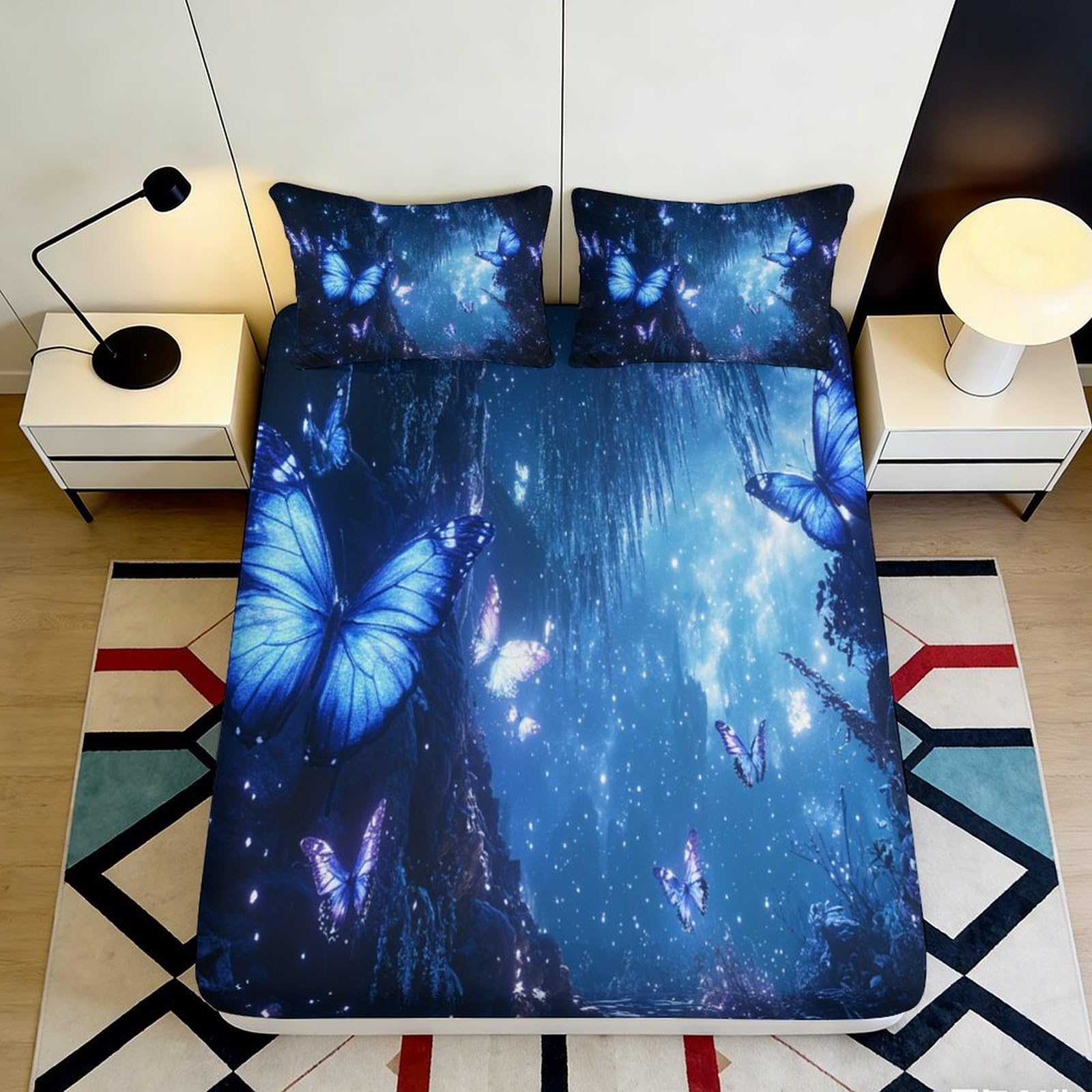 Tjiqhvmrn Style-3 3D Printed Fantasy Butterfly Microfiber Fitted Sheet Deep Pocket Bedroom Bedding For Adults Teens Butterfly Mattress Fitted Cover Non-Slip Washable 90X200x25cm