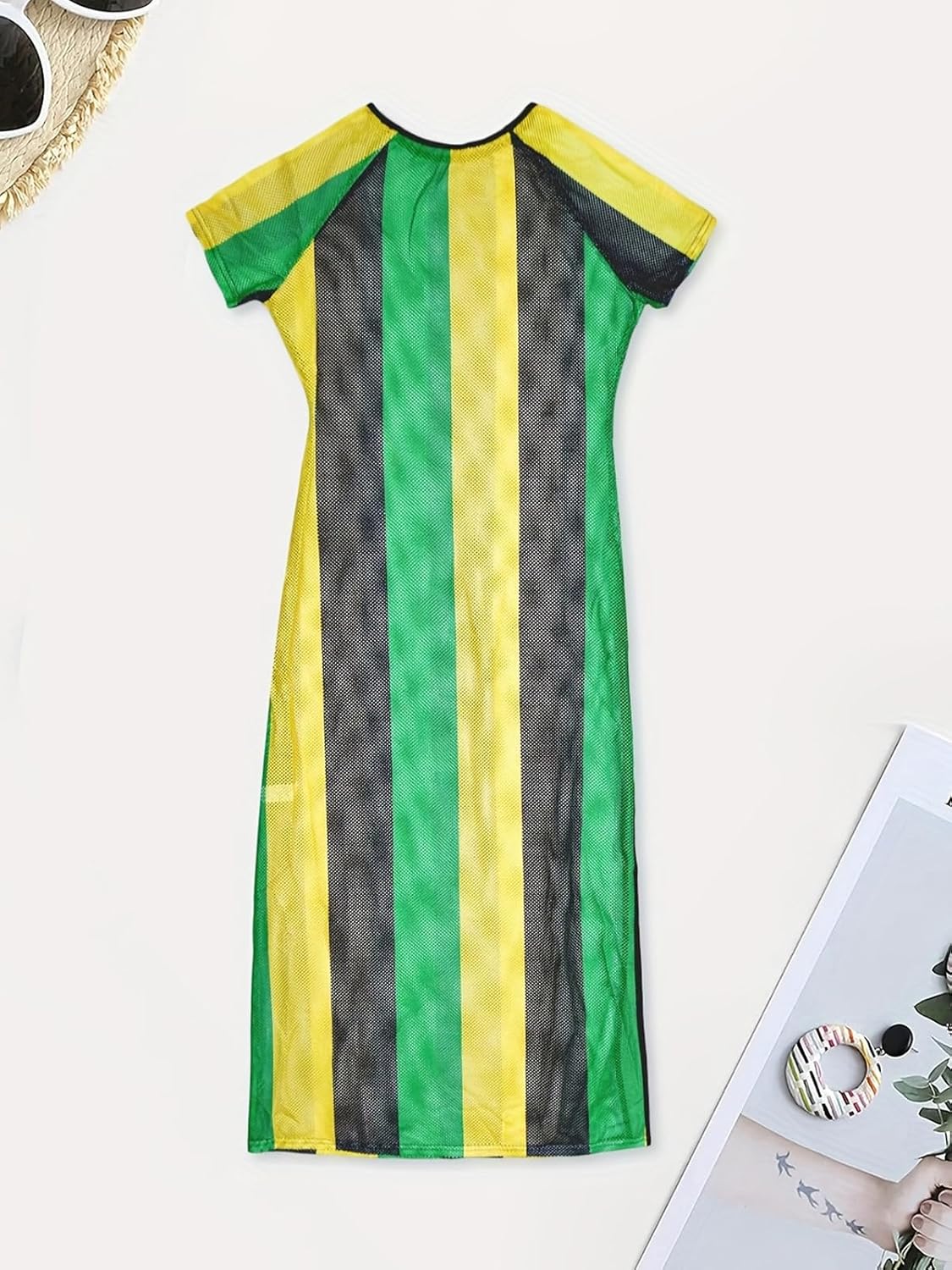 XZLUFNY Womens Colorful Stripe Fishnet Beach Dress Bikinis Swimwear Cover Ups - Image 5