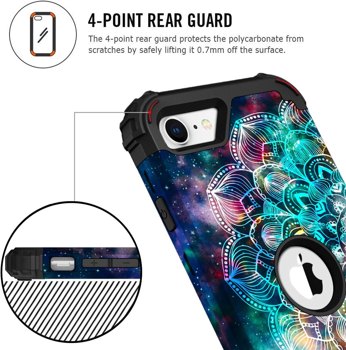Hocase iPhone SE 2022 Case, Heavy Duty Shockproof Protection Hard Plastic+Silicone Rubber Hybrid Protective Case for iPhone SE 3rd Generation 2022/2nd Gen 2020 (4.7") - Mandala in Galaxy