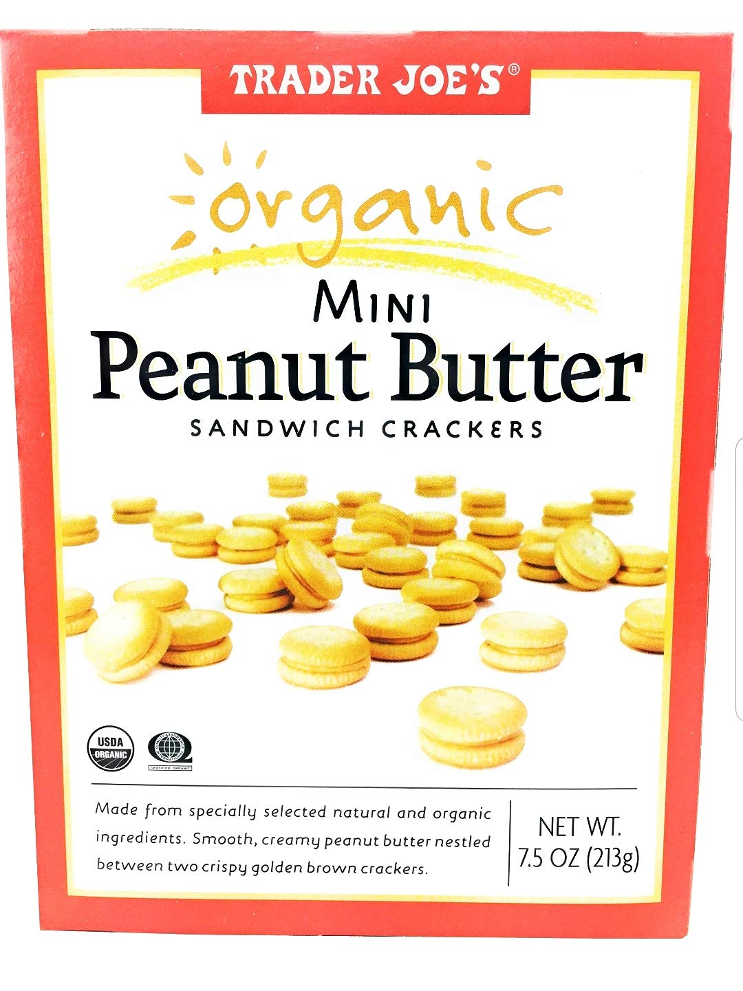 Trader Joes Organic Mini Peanut Butter Sandwich Crackers - Pack of 4 Boxes - 7.5 oz per Box