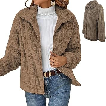 2023 Fall Furry Cardigan Lapel Jacket, Short Jacket Lapel Zipper Winter Coat Warm Plush Fleece Zipper Casual Coat Top