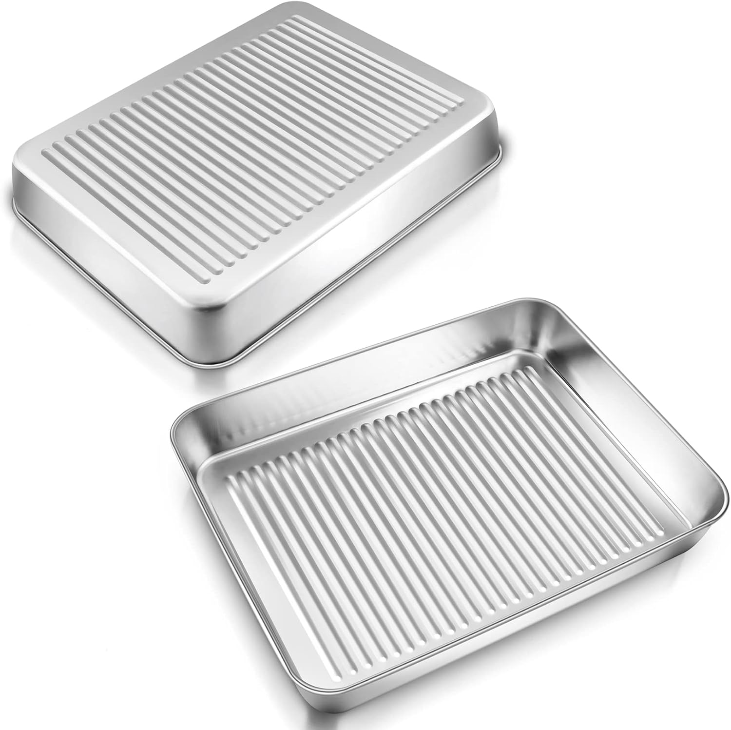 Toaster Oven Pan Tray Set of 2, Rectangular Lasagna Pans Deep Small Baking Pan by P