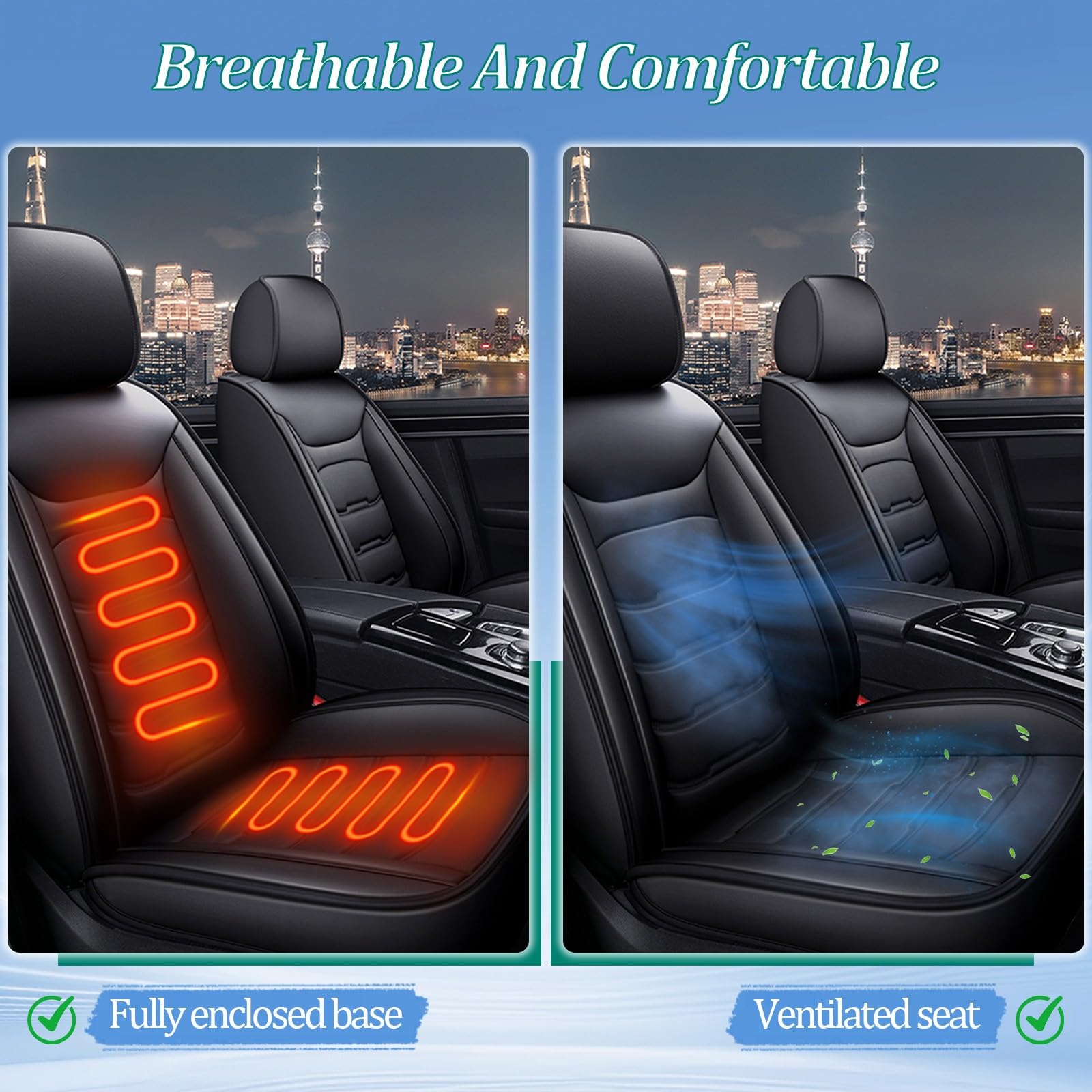 Fundas Asientos Delanteros Coche para Citroën C5 aircross 2017-2022,Protector de Asiento Delantero para Conductor y Copiloto, Compatibles con Airbags Protector Delantero,Negro