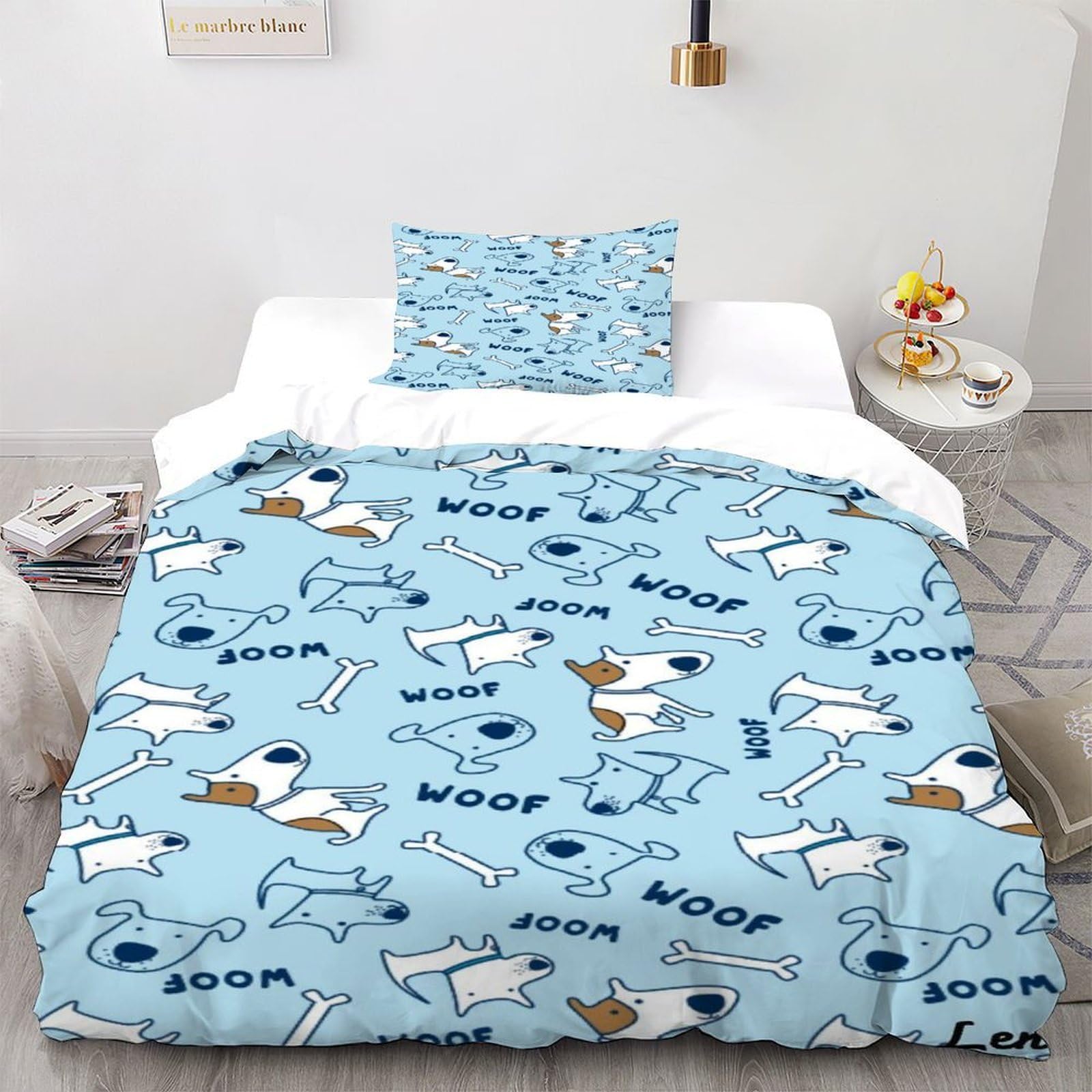 Housse de couette animal thème chien lit 1 personne 135x200 en microfibre