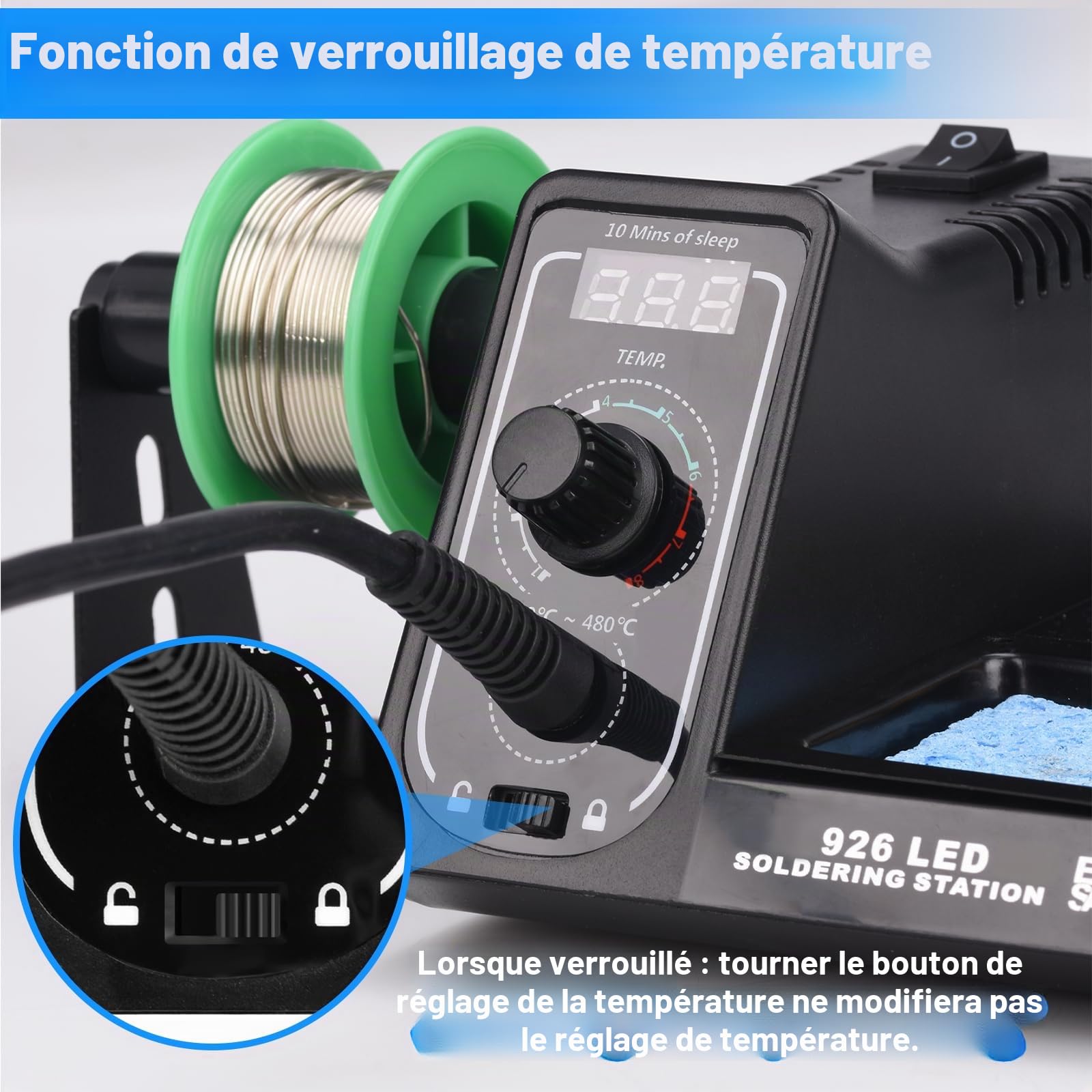 Station de Soudage, 60W Fer à Souder électrique,Station de Souder Numérique 90~480°C Temperature Constante Verrouillable Réglable avec 6 pannes à souder supplémentaires, pompe à dessouder
