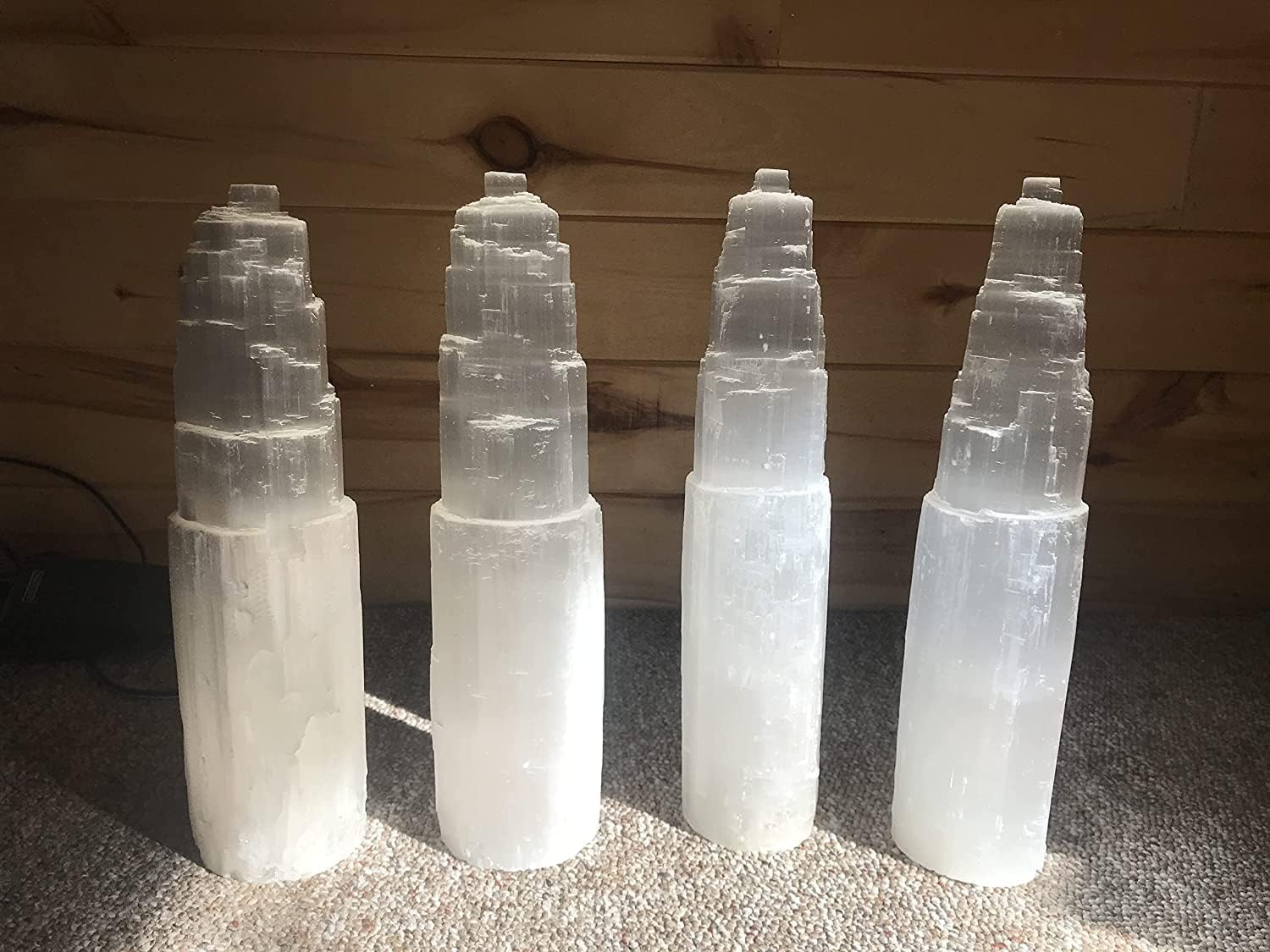 16" Selenite Tower Lamp XL White Natural Crystal Light LED Cord Extra Large Crystal Lamp - Handmade by mmCrystals™