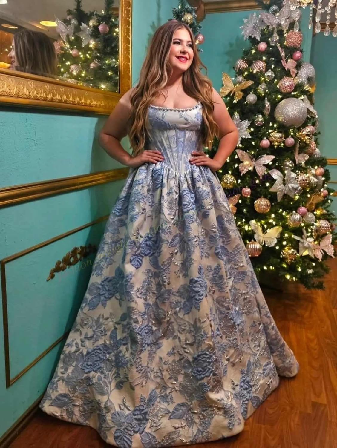 Jacquard Satin Prom Dresses for Teens Long Square Neck Corset Princess Formal Evening Gown - Image 4