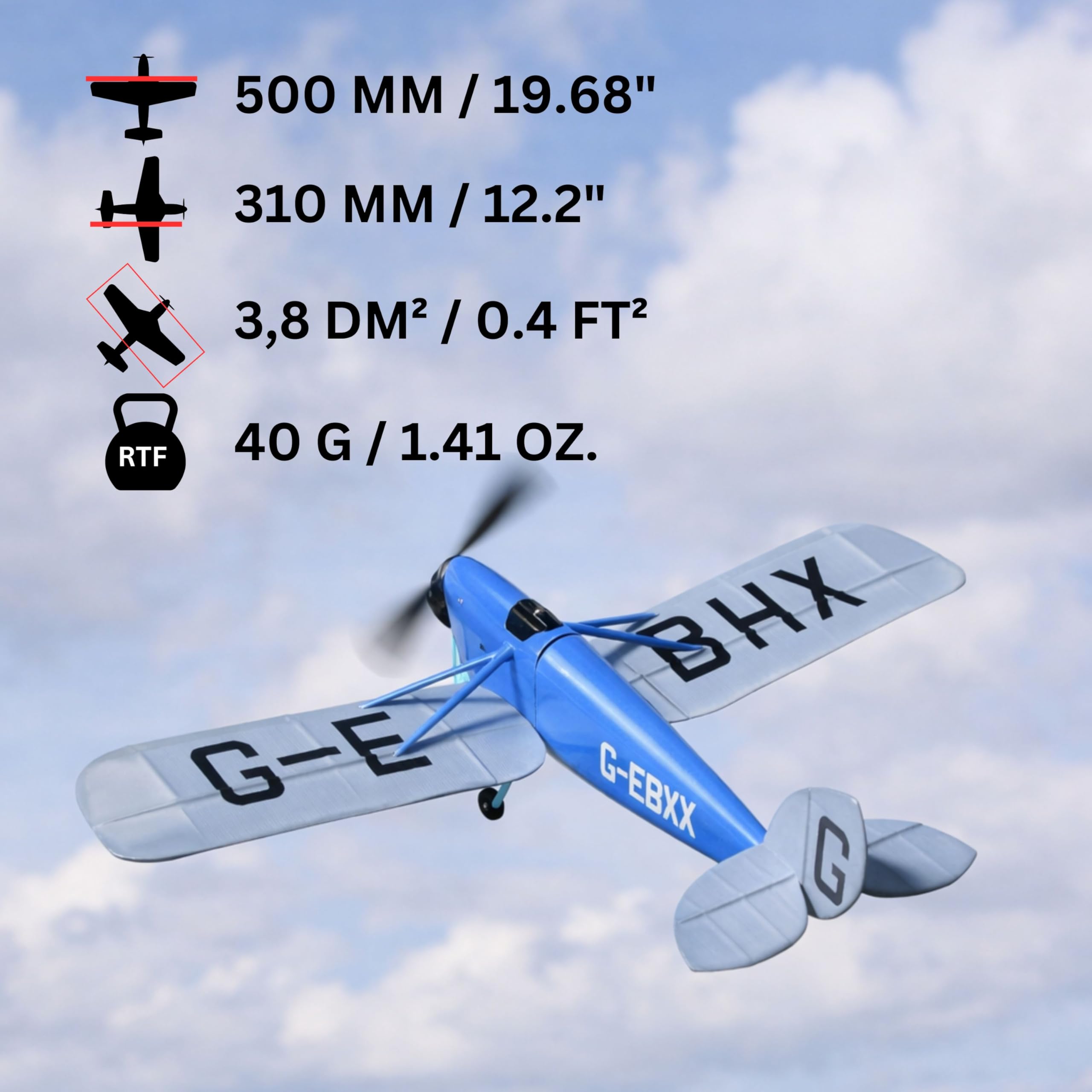 DH.53 Humming Bird Slow Flyer Modellflugzeug Kit, Maßstab 1:20, 500 mm Spannweite, RC Flugzeugmodell Baukasten, Modell Flugzeug zum selbst Bauen, gelaserte Holz Bauteile, 500 x 310 x 128 mm, 40 g RTF