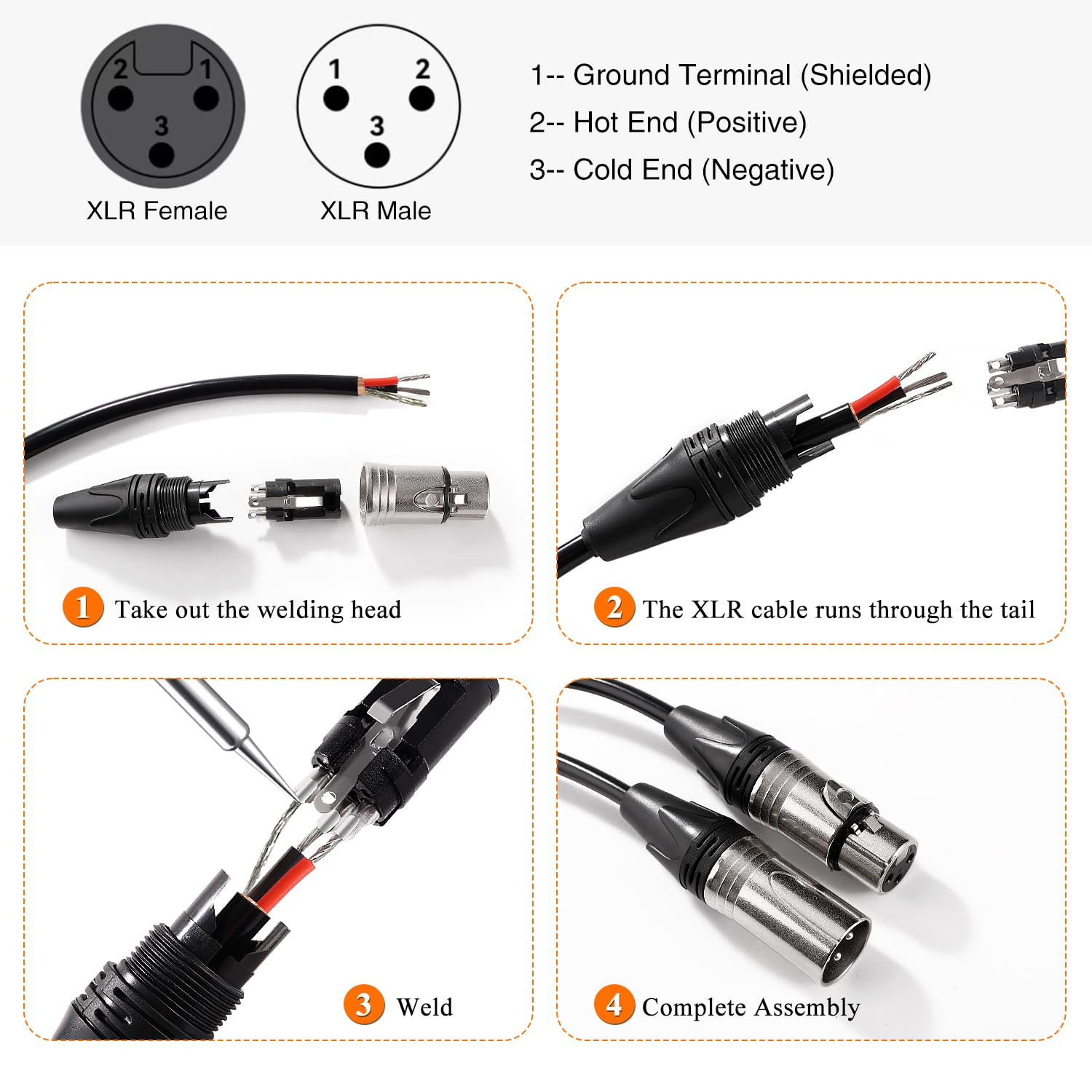 KUOQIY 2 works 3 Pin XLR Connector, 3 Pin XLR Cable Connector Male and Female, Mic Audio Socket - Image 4