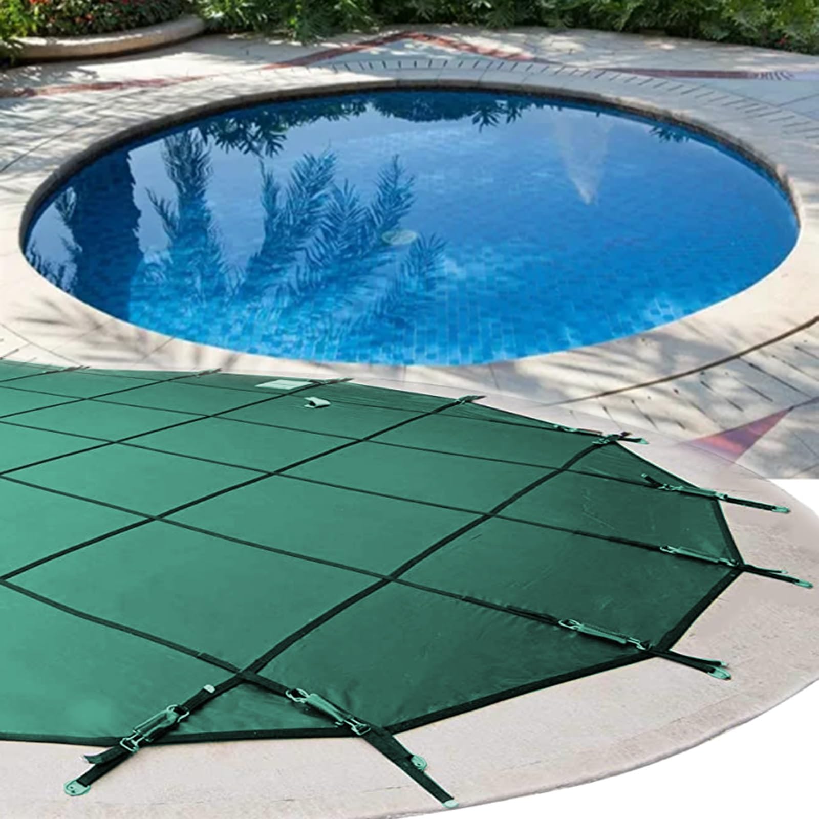 Copertura di sicurezza invernale per piscina a rete rotonda, copertura commerciale per piscina interrata per pavimenti in legno/cemento, adatta per piscine da 2 m a 12 m, protezione durevole e