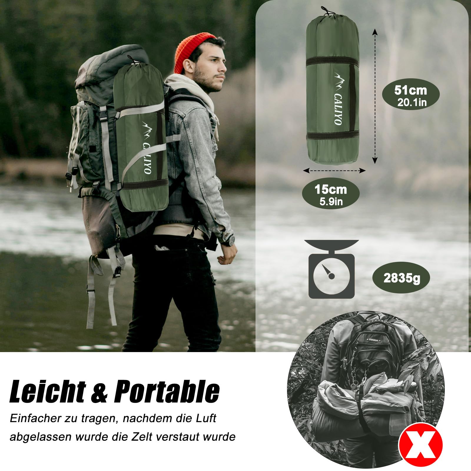 2 Personen Campingzelt – leichtes Kuppelzelt, wasserabweisend und Winddicht, schneller Aufbau, mit Packsack, für Camping, Wandern und Trekking