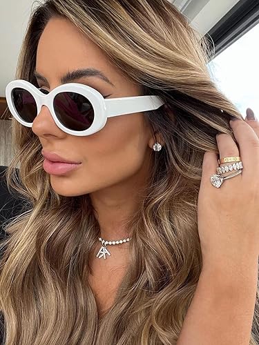 Miniatura 8 de PORADAY Lentes de sol ovalados modernos y gruesos para mujer, lentes de sol retro estrechos y gruesos, tonos degradados, redondos