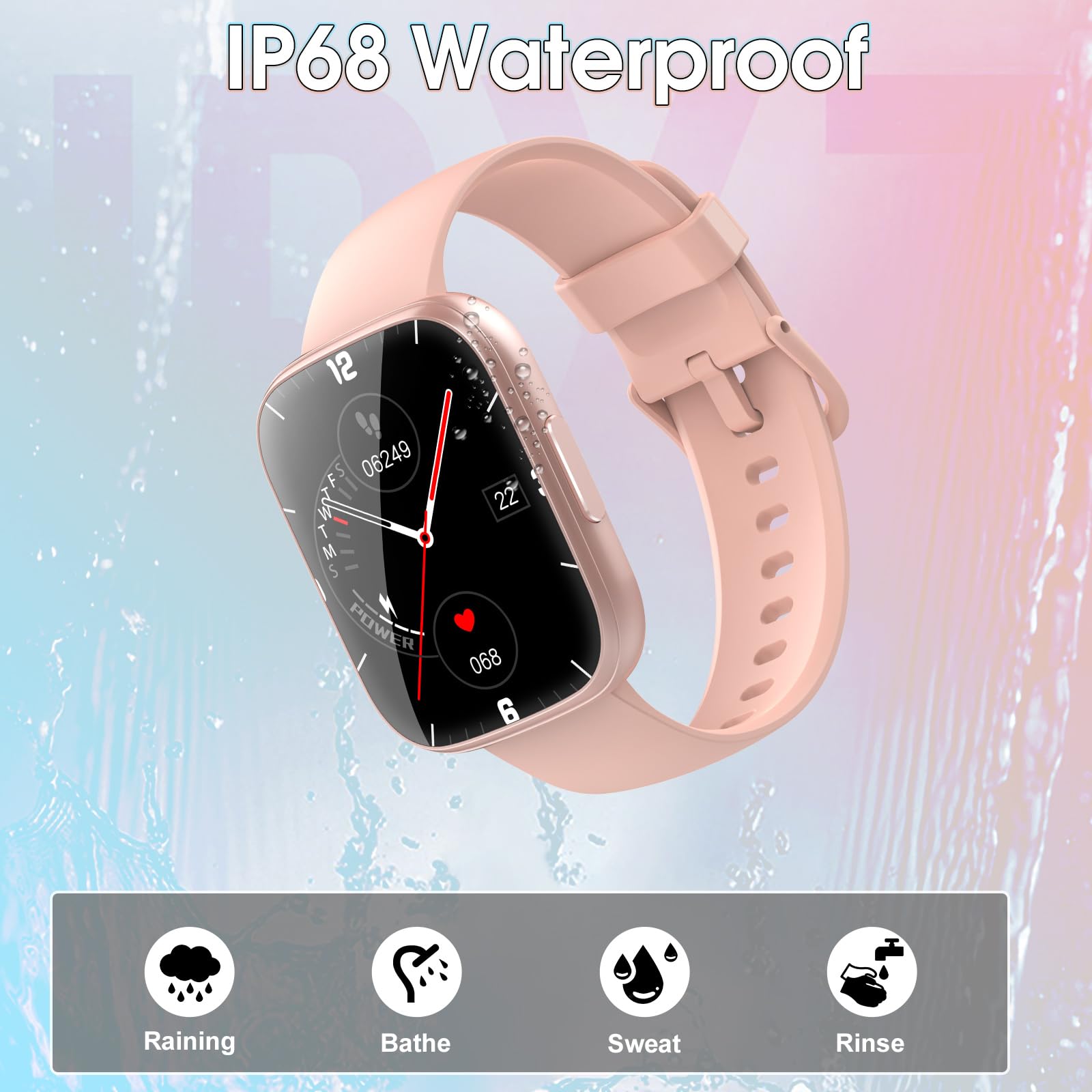 Puqo Smartwatch Uomo Donna, Nuovo 1,95'' Orologio Smartwatch Effettua/Risposta Chiamate, 112 Modalità Sportive Fitness Tracker con Contapassi/Sonno/Cardiofrequenzimetro, IP68 Smart Watch, Rosa Chiaro