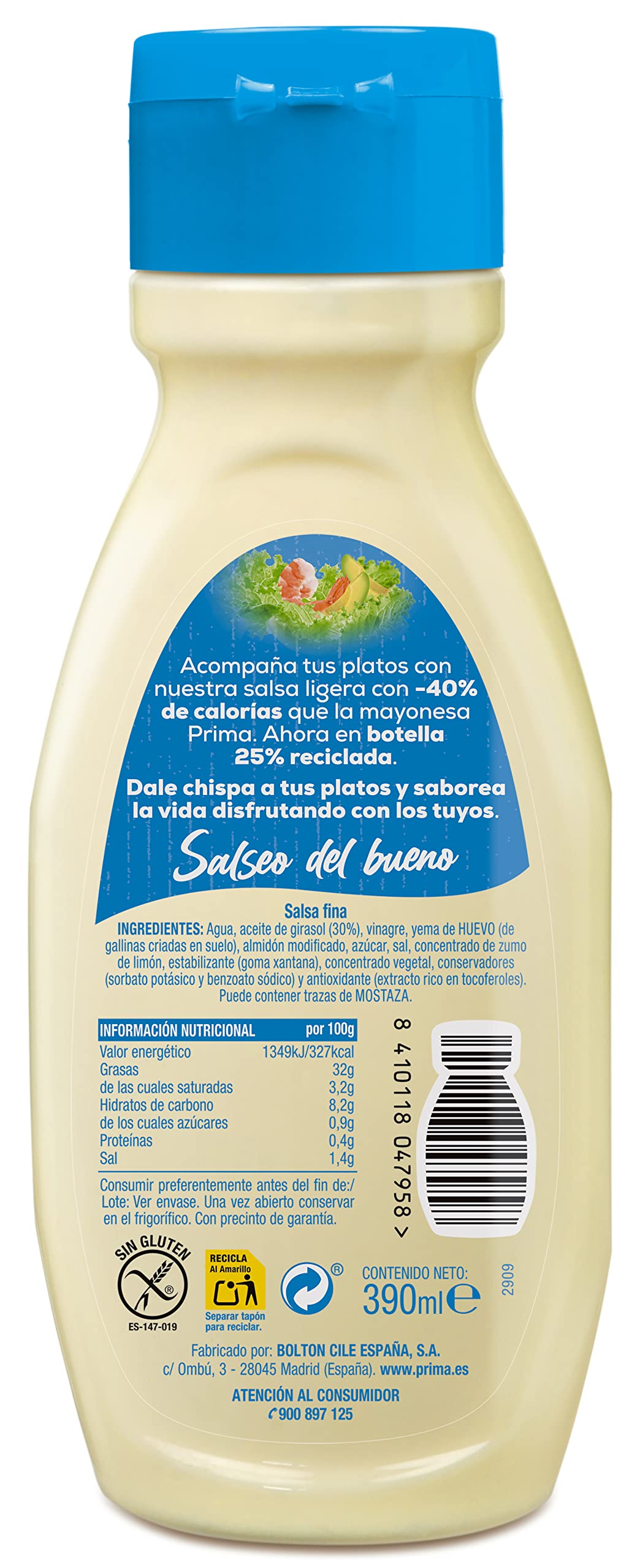 Prima Mayonesa ligera con huevos 100% origen España 390 ml