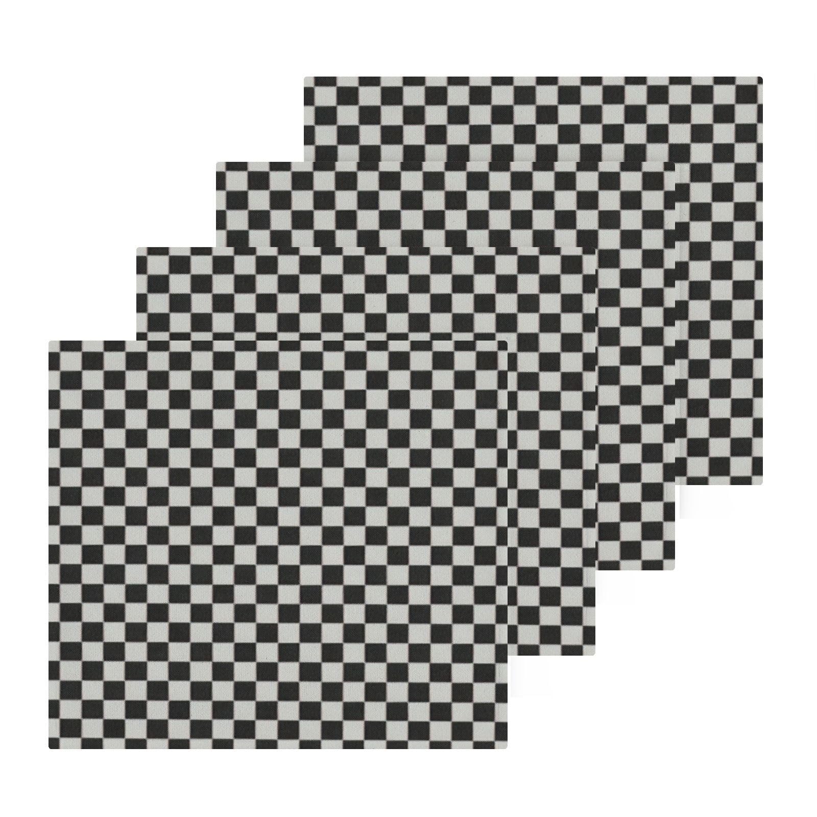 Flradish 4 Pack Checkered Black White Pure Cotton Washcloths 12 x 12 Inch Reusable Absorbent Soft Cotton Face Towels Fingertip Towels Set for Gym Towels,Hotel and Spa