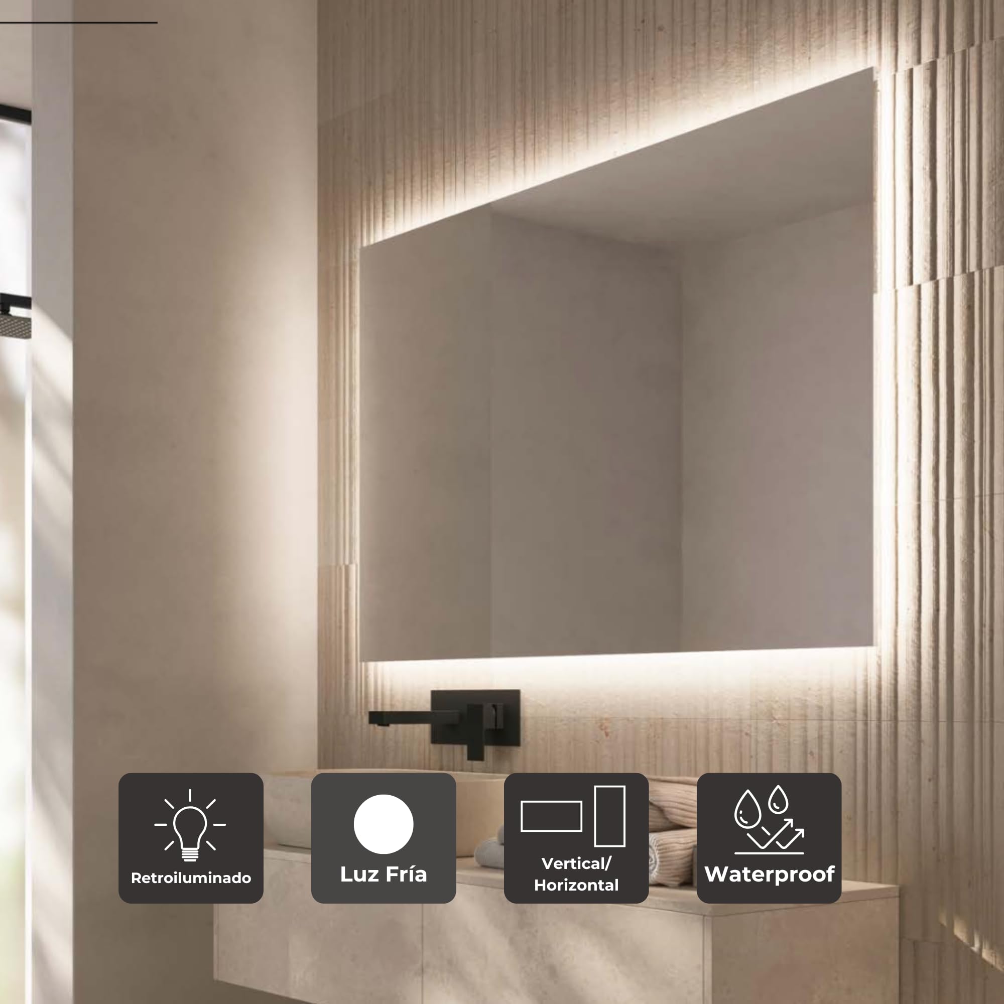 NOLUXA LEDIMEX - Espejo Retroiluminado de Baño con Luz LED 70x80cm | Espejo Inteligente Rectangular con Luz LED Fría 6500k | Espejo Cuarto de Baño sin Marco para Mueble | Serie Suecia