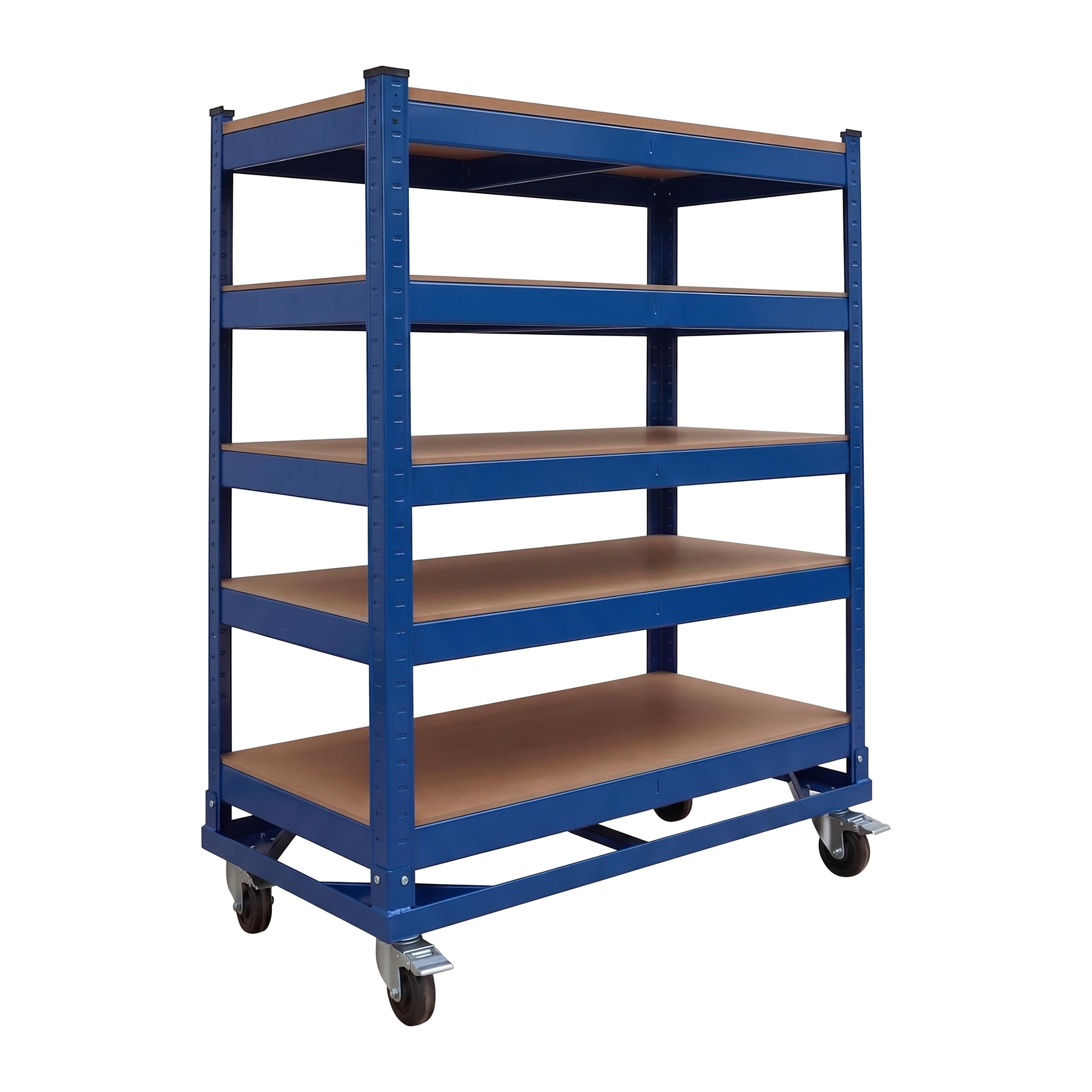 Relaxdays Carrello Officina 5 Ripiani, Ruote con Freno, Fino a 750 kg, 110x90x45 cm, Acciaio Blu