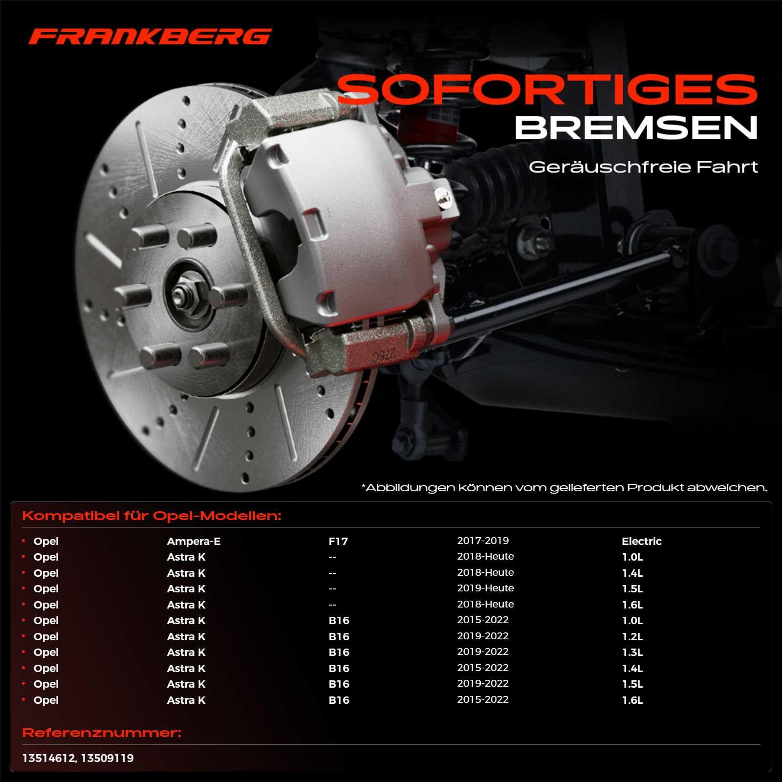 Frankberg 2 x tarcze hamulcowe tylne pełne Ø 264 mm 13514612 13509119 | Kompatybilny z Ampera-E F17, Astra K Kasten/Hatchback, Astra K Sports Tourer B16, Astra K Kasten/Kombi, Astra K B16
