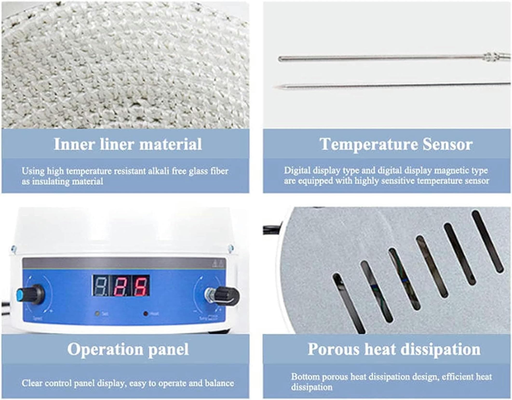 Manto Calefactor con agitador LED, Manto Calefactor eléctrico de Laboratorio con agitador magnético, Control de Temperatura Digital Inteligente, Capacidad de 1 l, -380 °C, para Cal