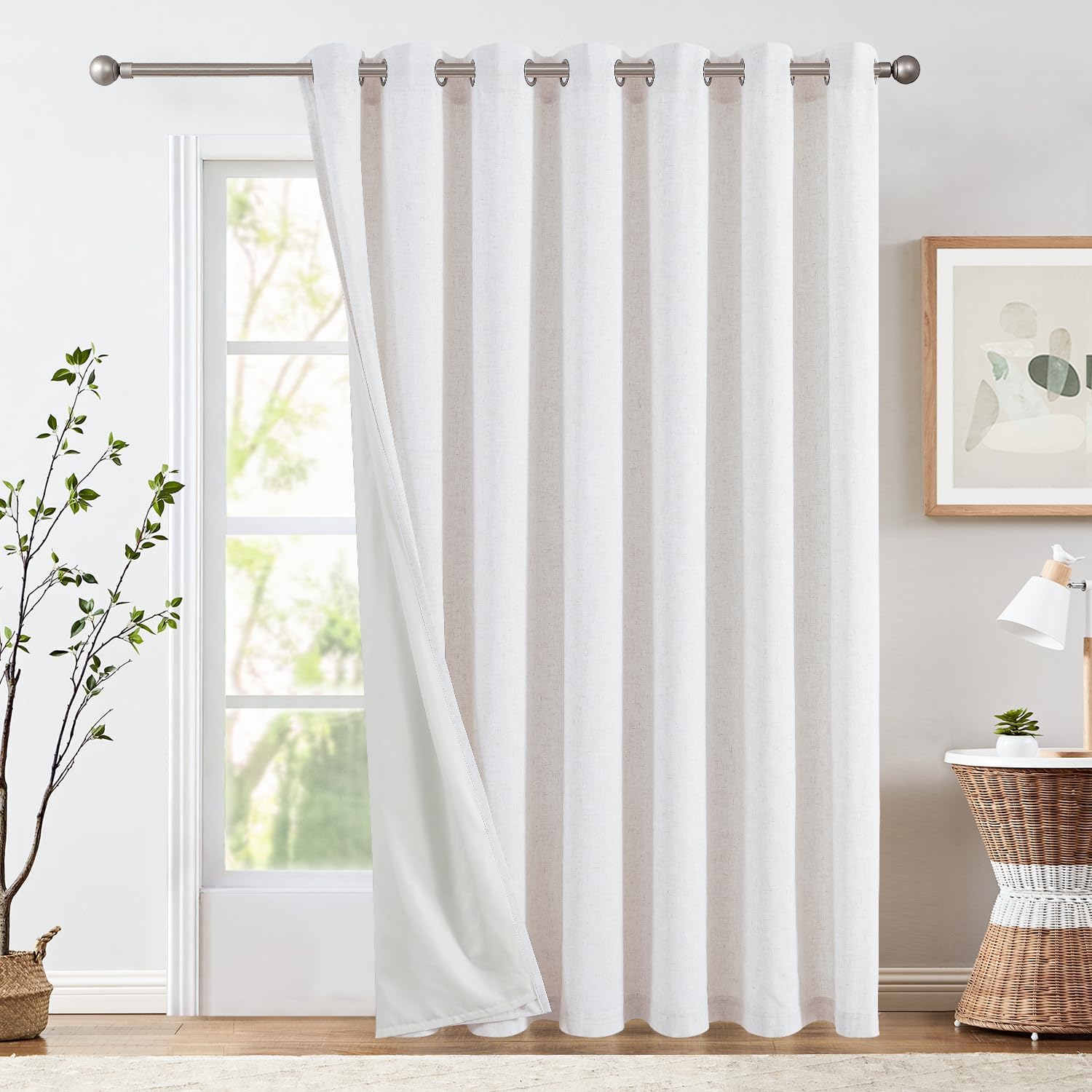 jinchan Linen Blend Light Filtering Curtains 100W x 84L Inch Off White Extra Wide for Living Room Bedroom Burlap Boho Curtains Grommet Drapes 1-Panel Set 100"W x 84"L (Pack of 1) Privacy Off White