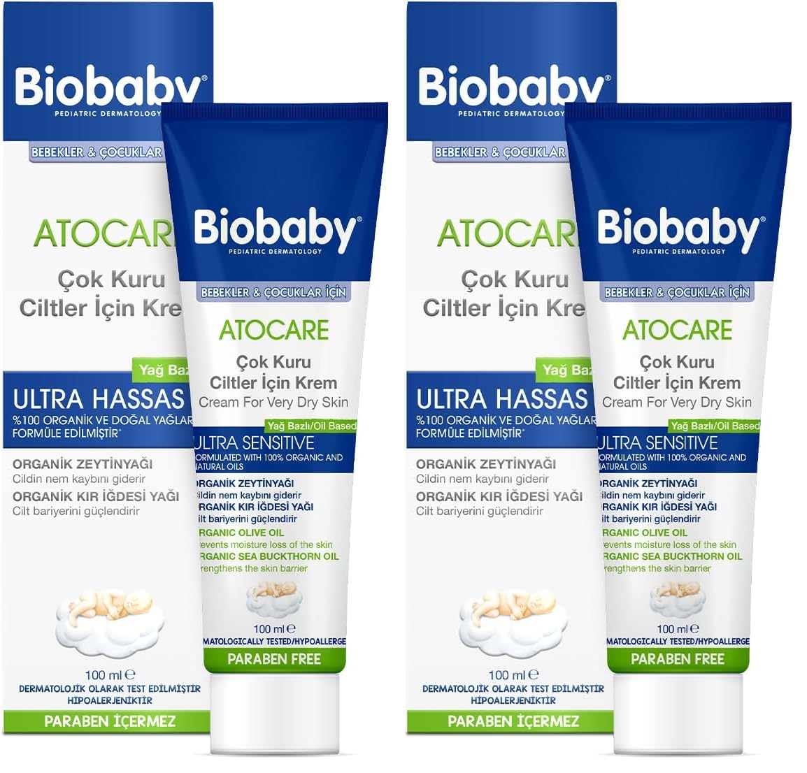 BioBaby Atopik Ciltler İçin 100 ml Bakım Kremi (2 paketi)