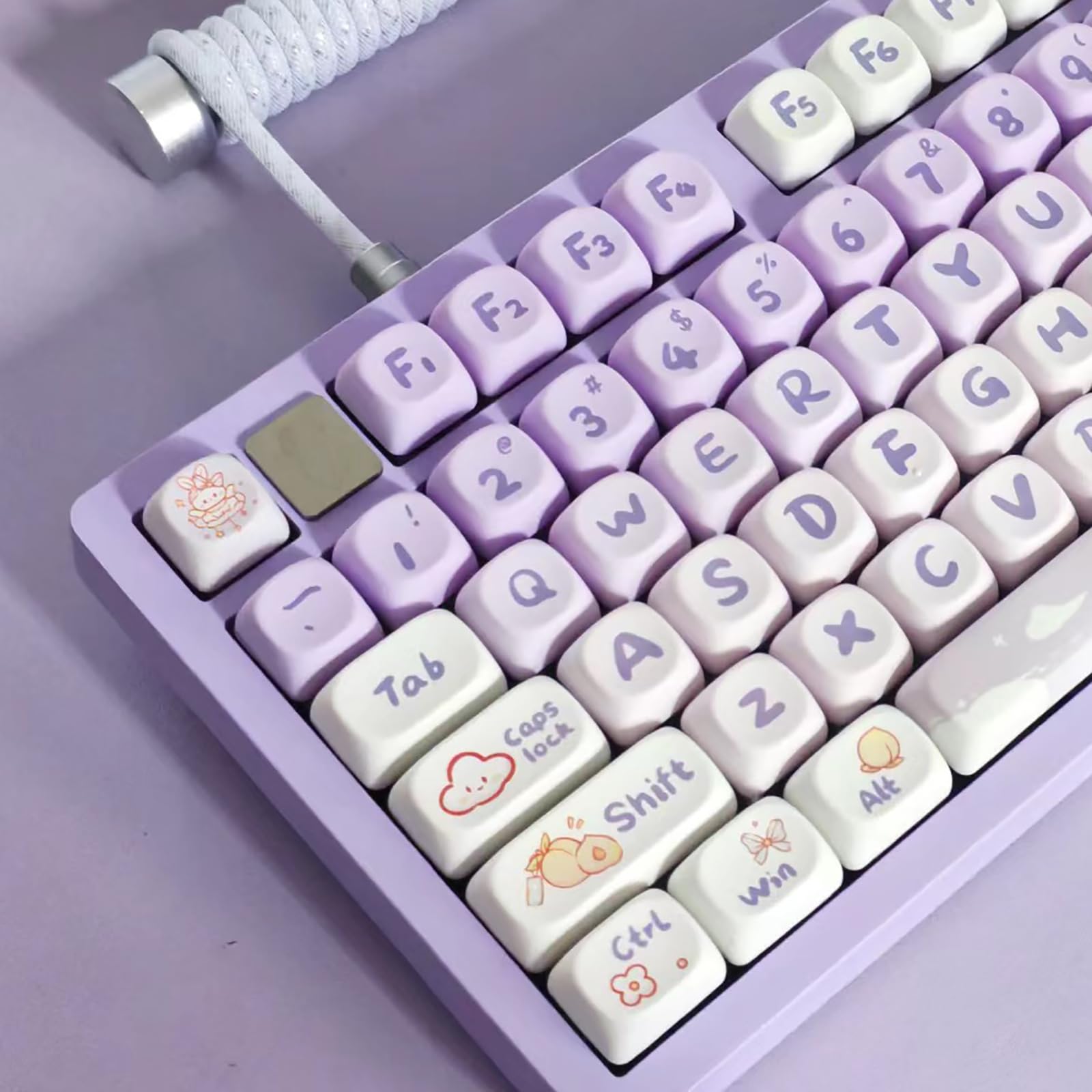 Gliging Keycaps 142 Keys Purple Rabbit Cute MOA Profile Dye-Sublimation for Cherry MX Switches Mechanical Keyboard
