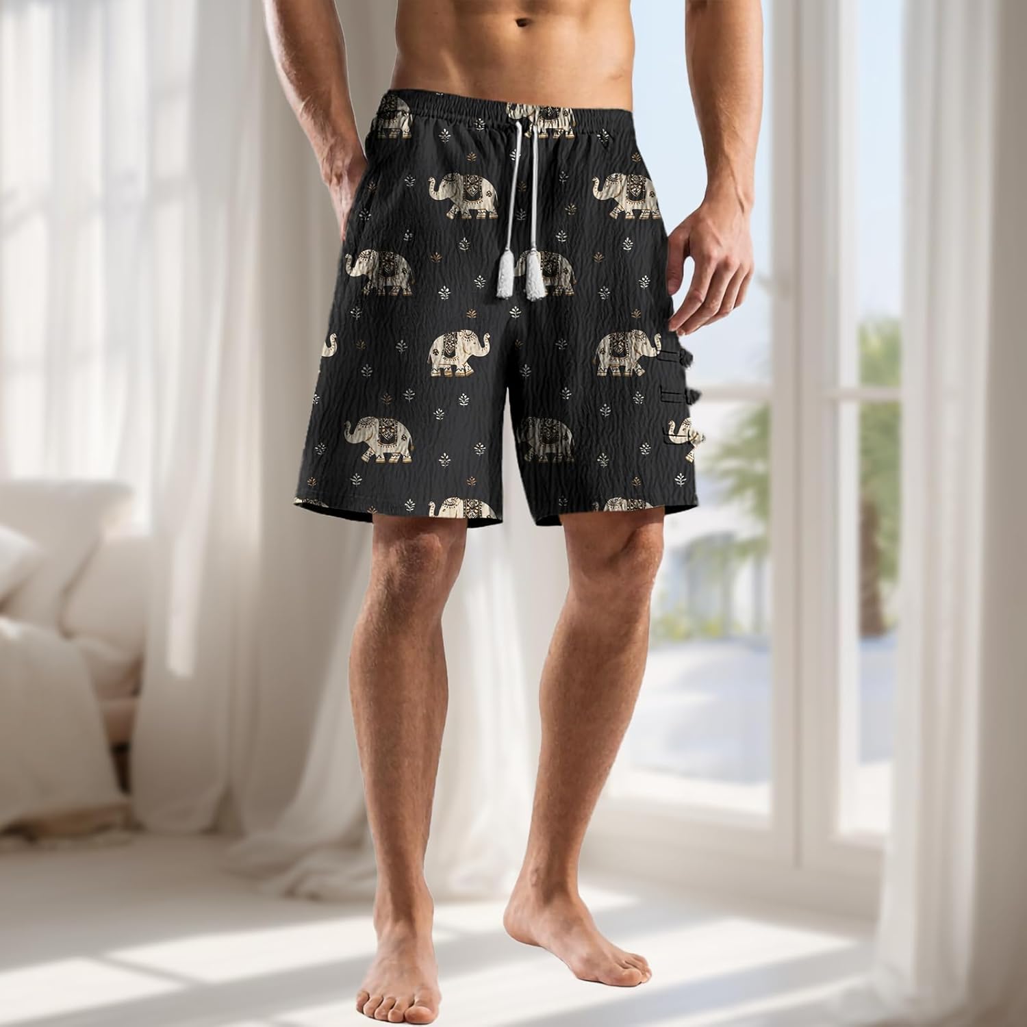 MARSVOVO Summer Beach Shorts for Men Classic Drawstring Loose Pants Casual Wide Leg Shorts with Pockets - Image 2
